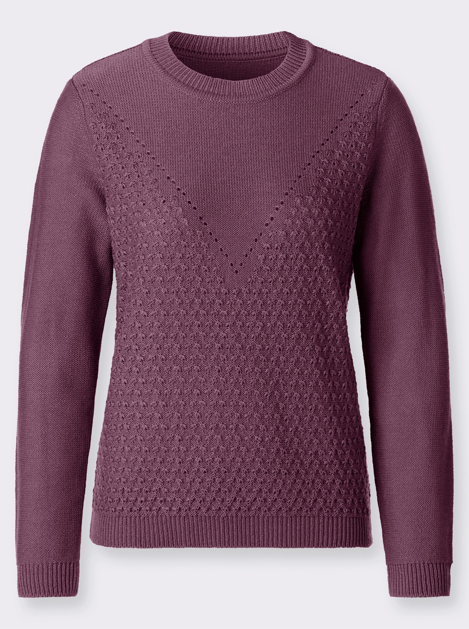 Rundhalspullover mit Strickmuster - violett