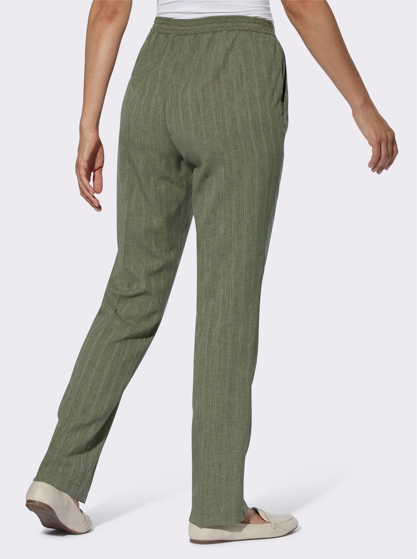Schlupfhose mit Dehnbund hinten - khaki-meliert + khaki-gestreift
