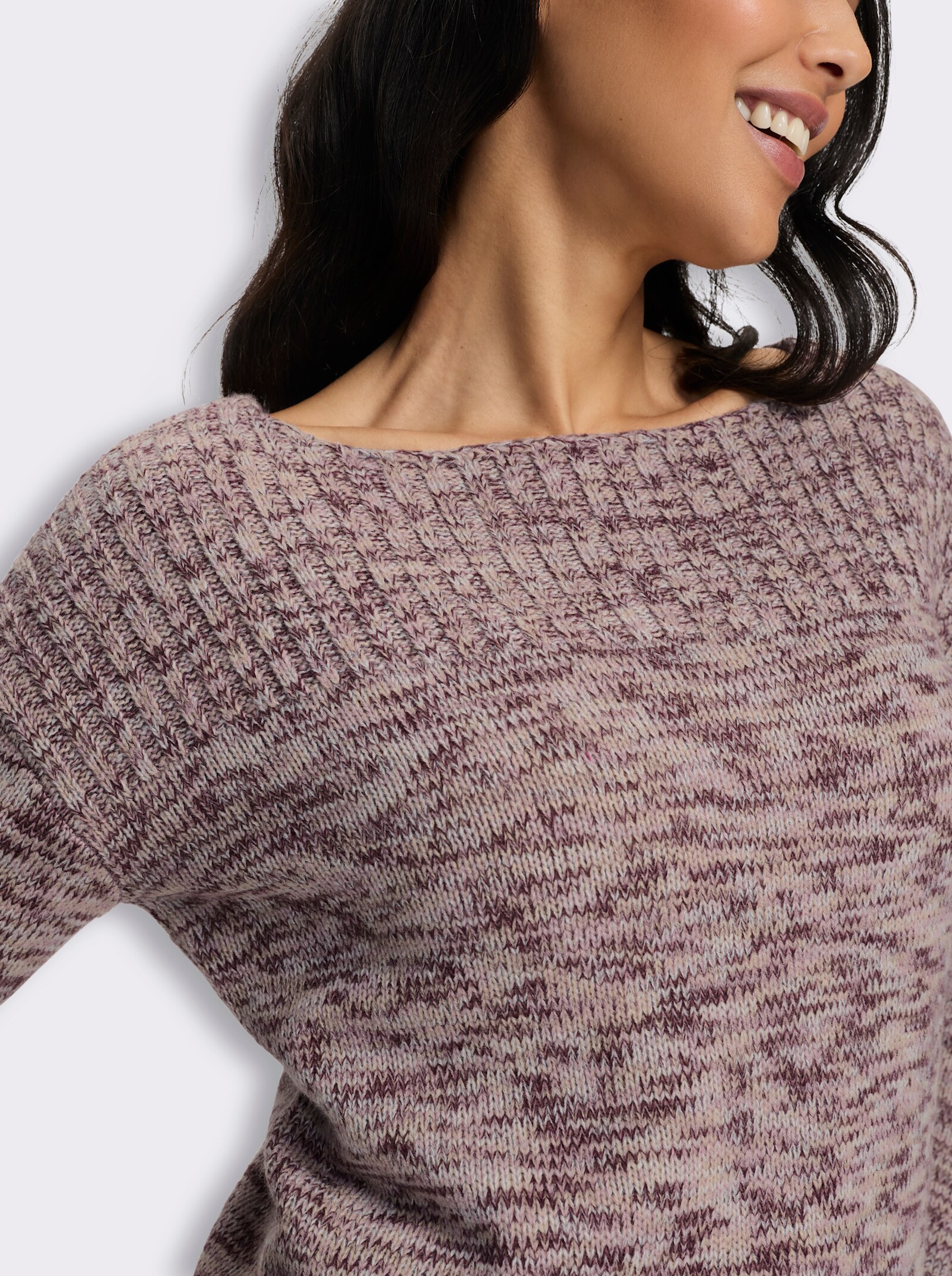 Langarm-Pullover in Melange-Optik - burgund-ecru-meliert