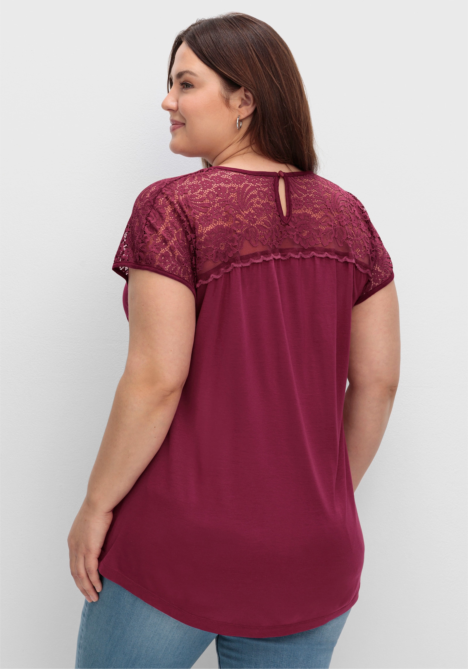sheego Spitzenshirt in A-Linie - beere