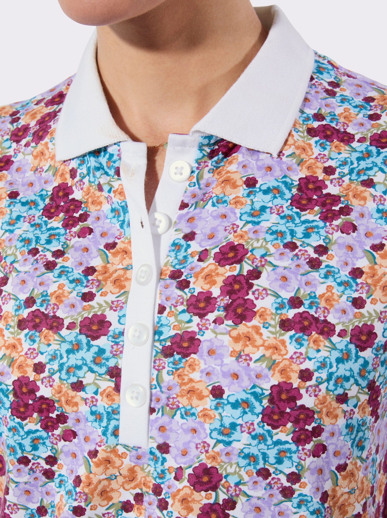 Poloshirt - aquamarin-apricot-bedruckt
