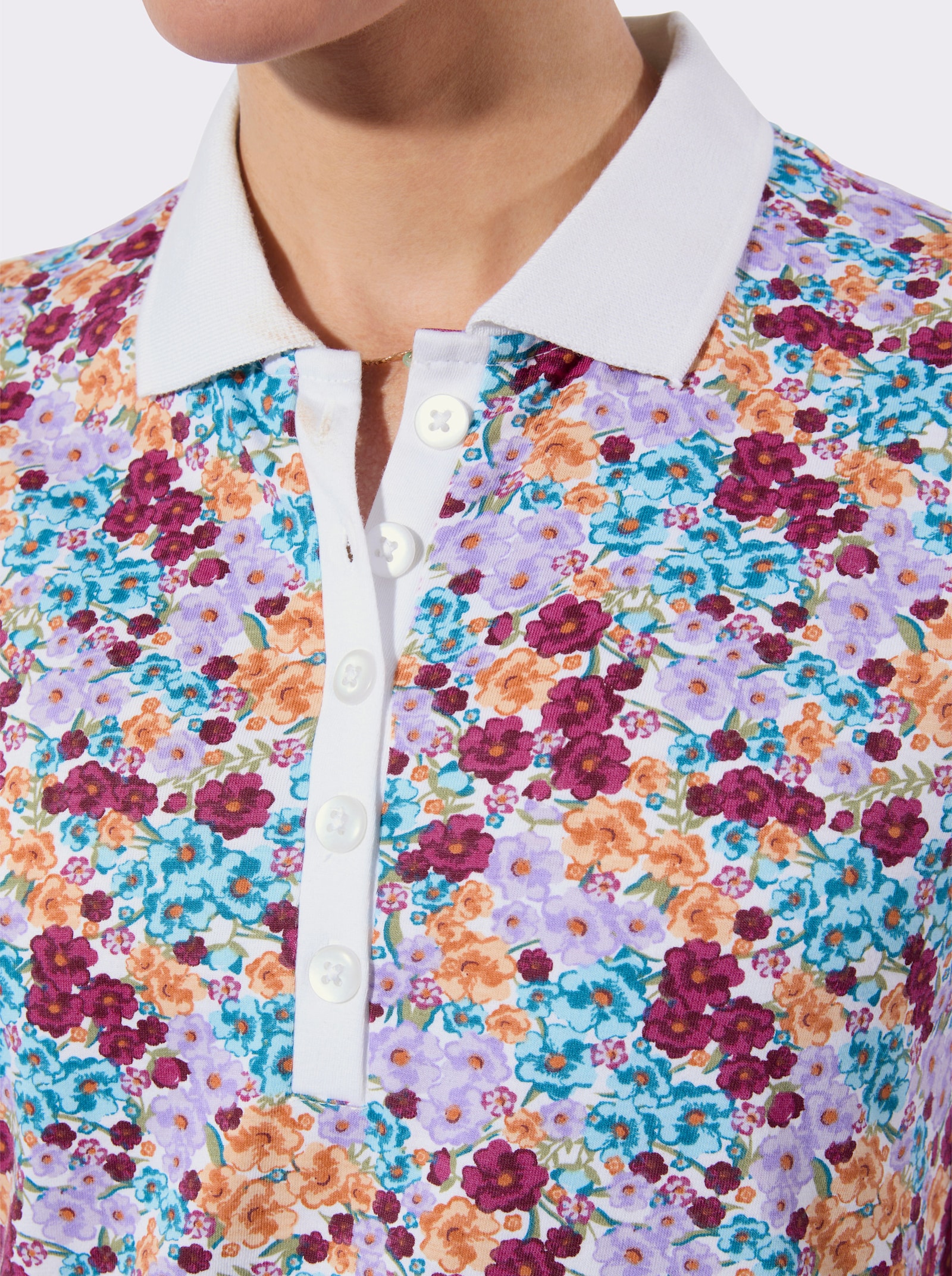 Poloshirt met geribde kraag - aquamarijn/apricot bedrukt