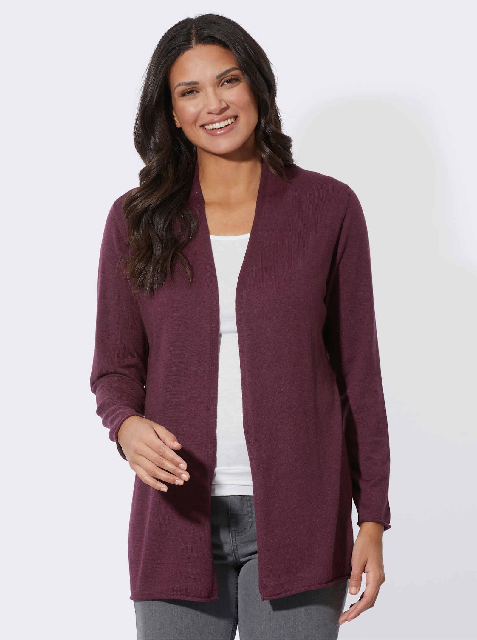 Strickjacke mit 5% Kaschmir - burgund-meliert