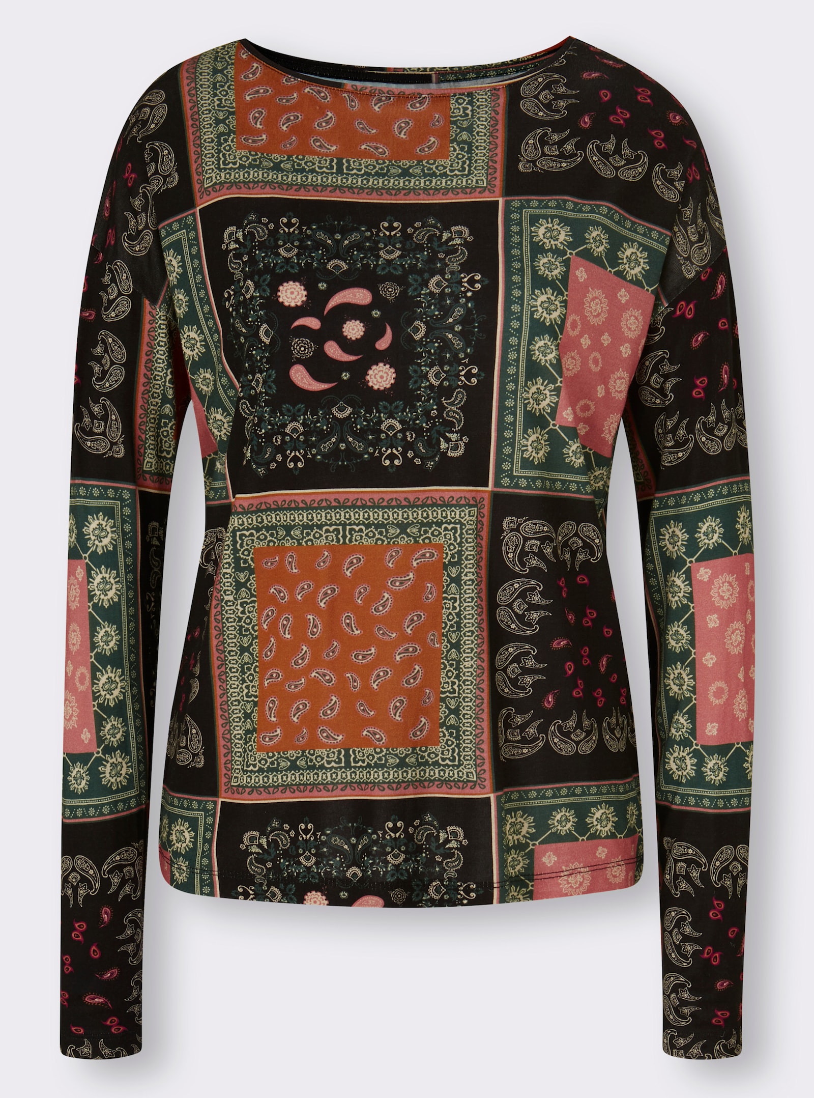 heine Rundhalsshirt im Patch-Dessin - schwarz-rosenholz-bedruckt