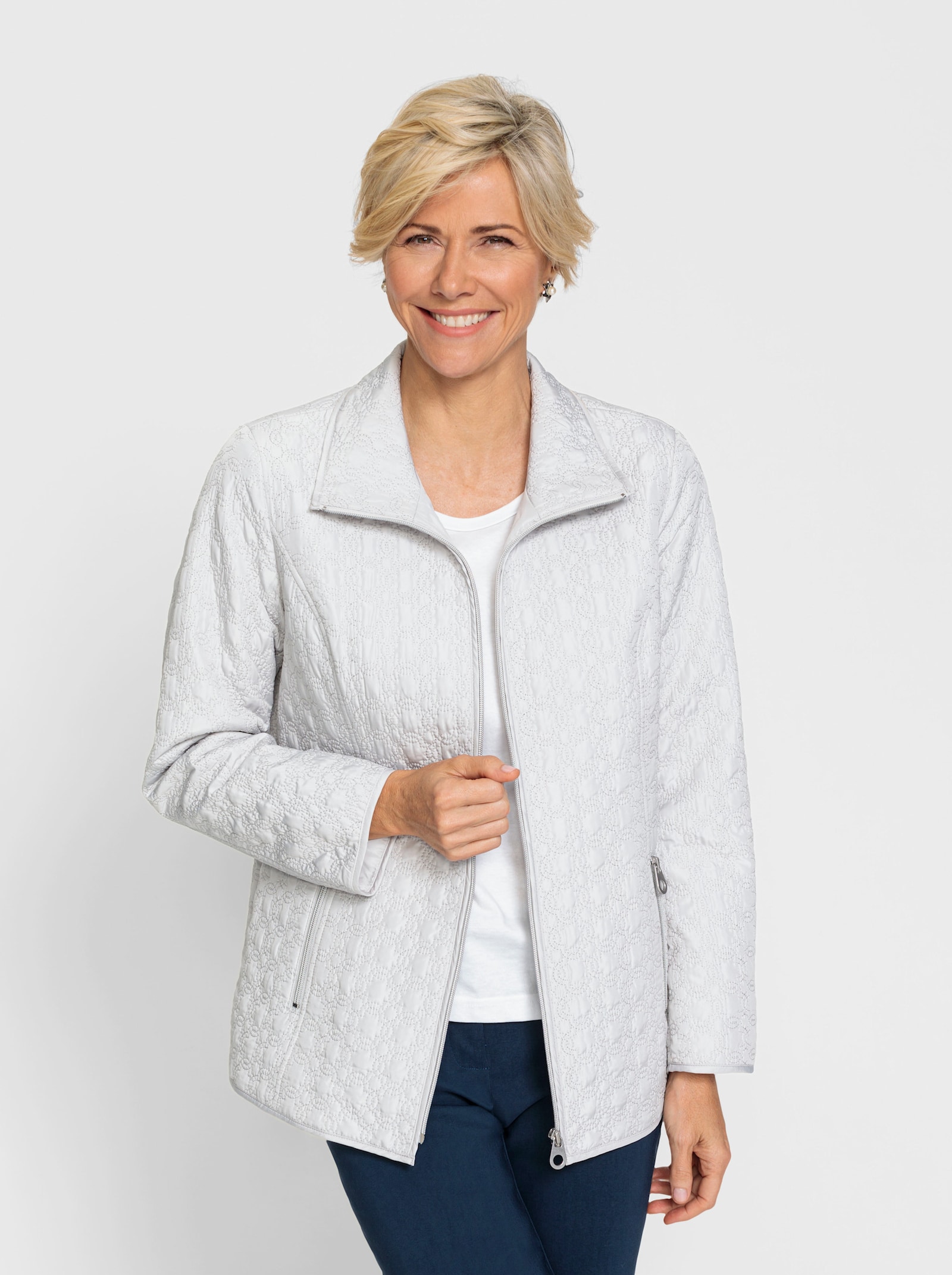 Steppjacke mit Reissverschluss-Taschen - hellgrau