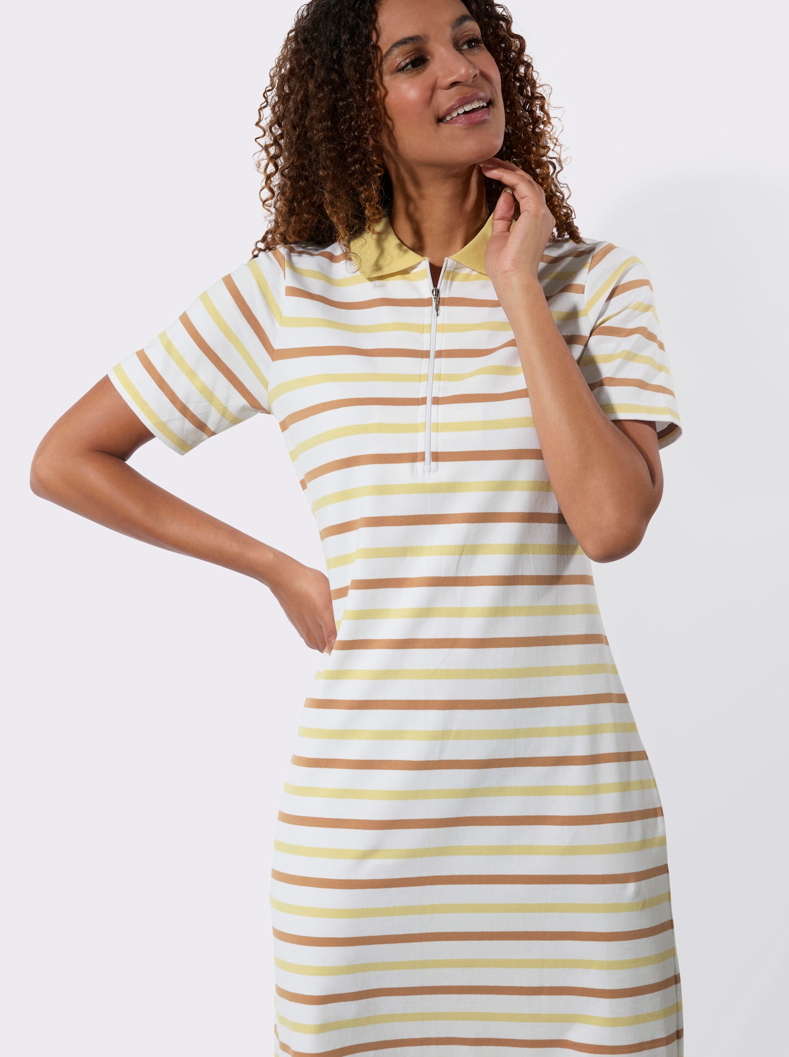 Polokleid im garngefärbten Ringel-Dessin - zitrone-camel-geringelt