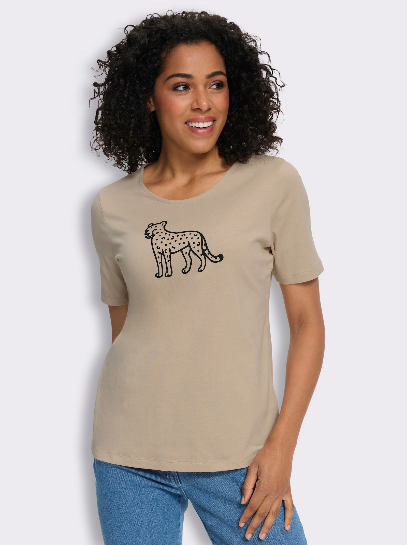 Shirts (2 stuks) - beige + beige/zwart bedrukt