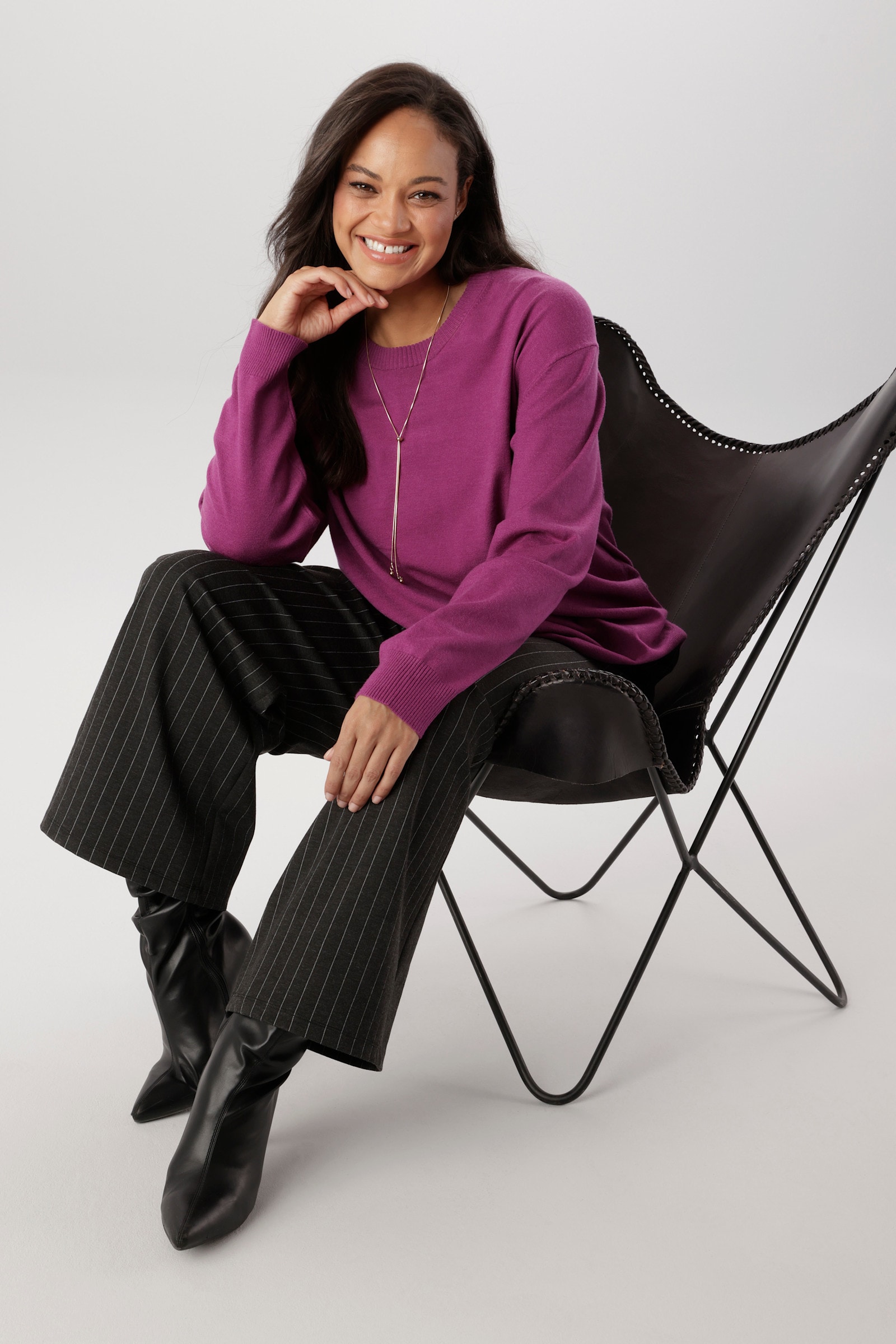 Aniston PLUS Rundhalspullover - fuchsia