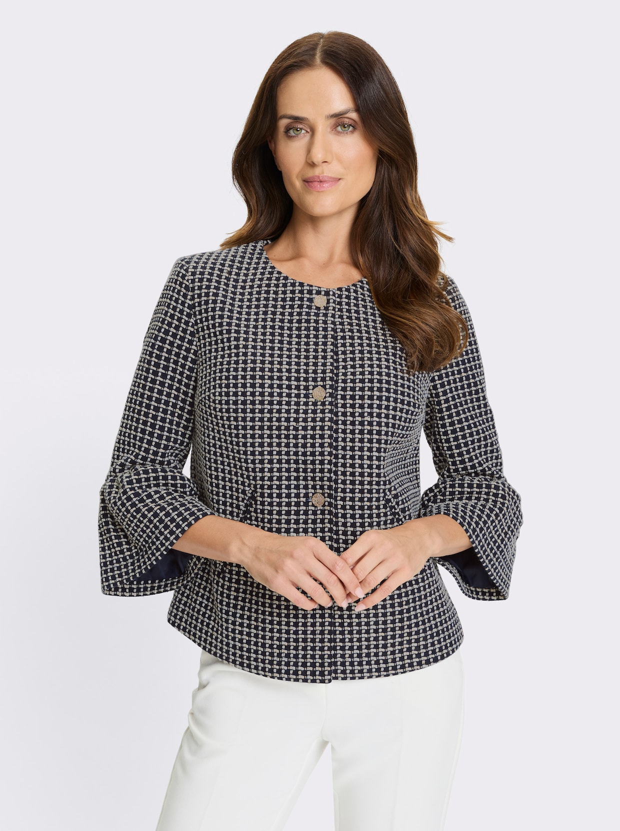heine Bouclé-Blazer - marine-ecru-gemustert