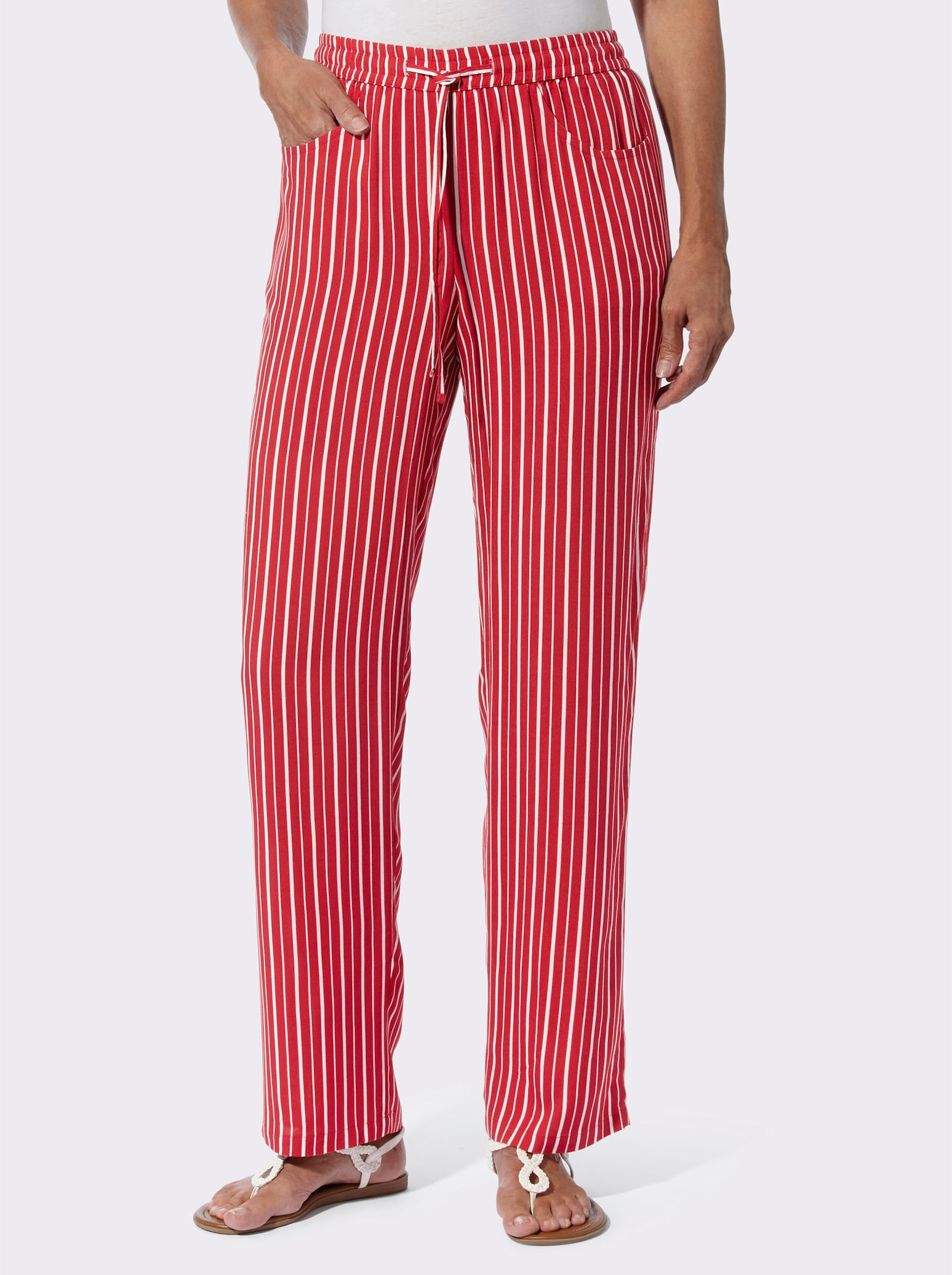 Schlupfhose im Streifenmuster - rot-weiß-gestreift