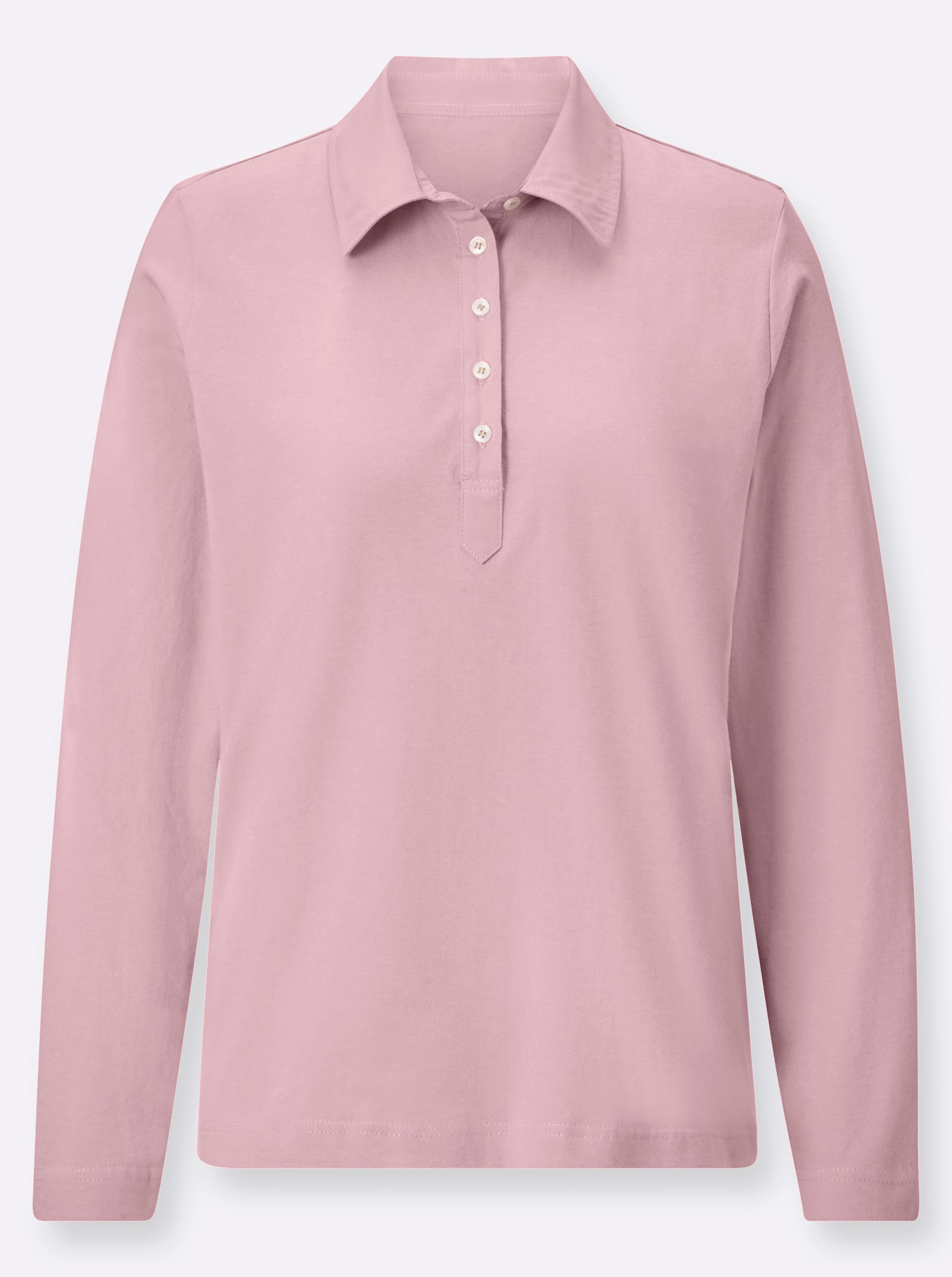 Casual Looks Damen Rosa Langarm-Poloshirt "Poloshirt", Gr. 50, (Rosé), 100% Baumwolle, Webstoff:100% Baumwolle, Unifarben, Ohne Ausschnitt, Shirts - Bild 3