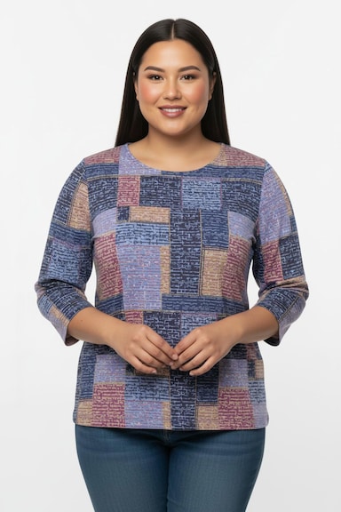 3/4-Arm-Shirt in Patch-Optik - royalblau-erika-bedruckt