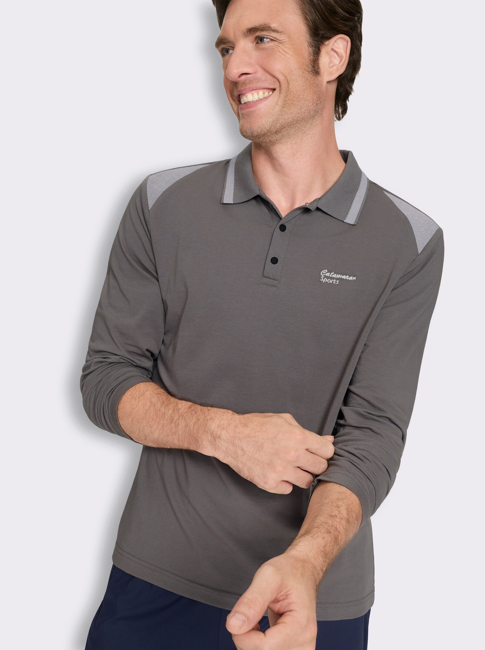 Catamaran Sports Langarm-Poloshirt mit Jacquard-Einsätzen - anthrazit