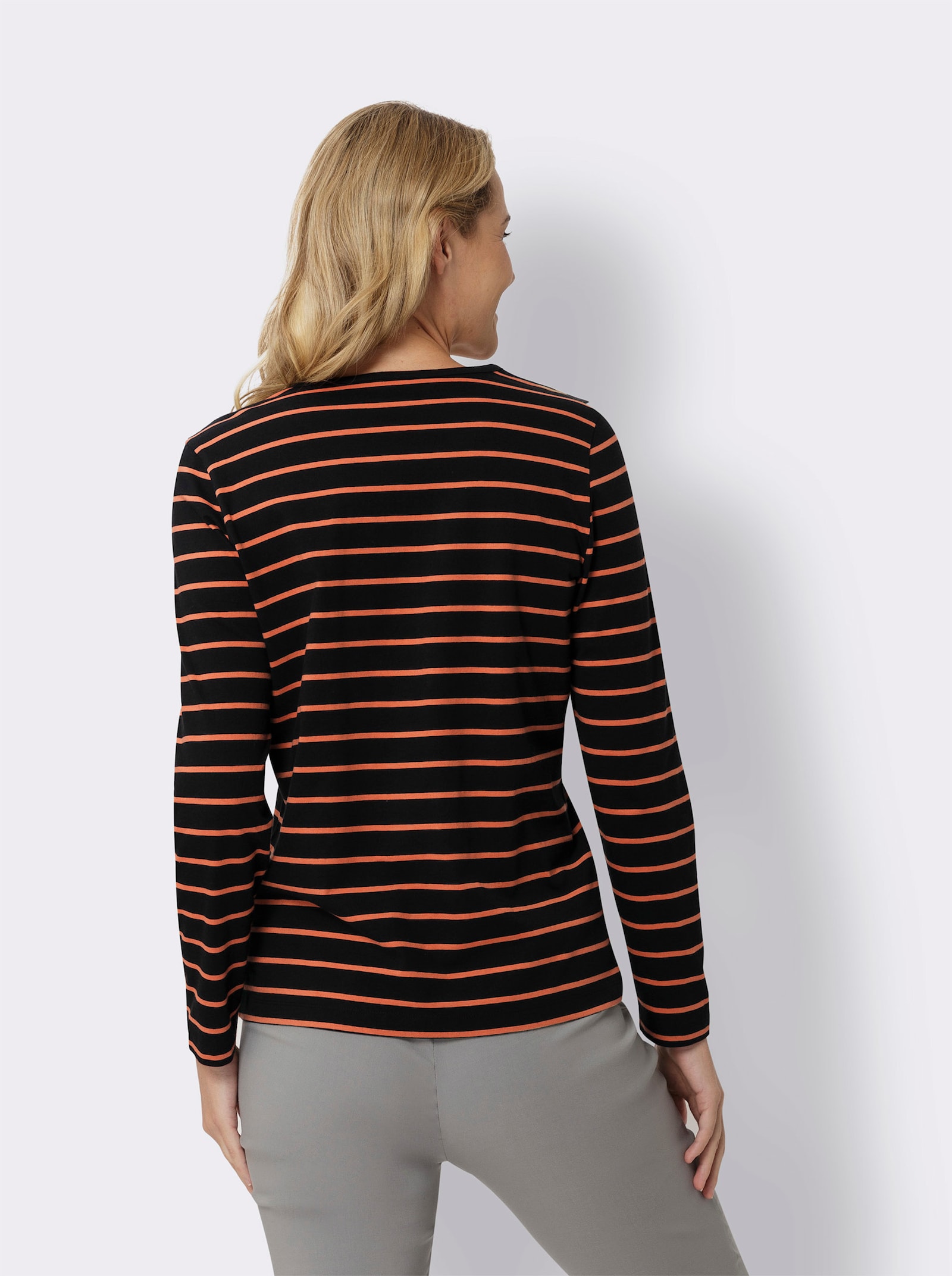 Shirt met lange mouwen en in het garen geverfd patroon - terra/zwart-gestreept