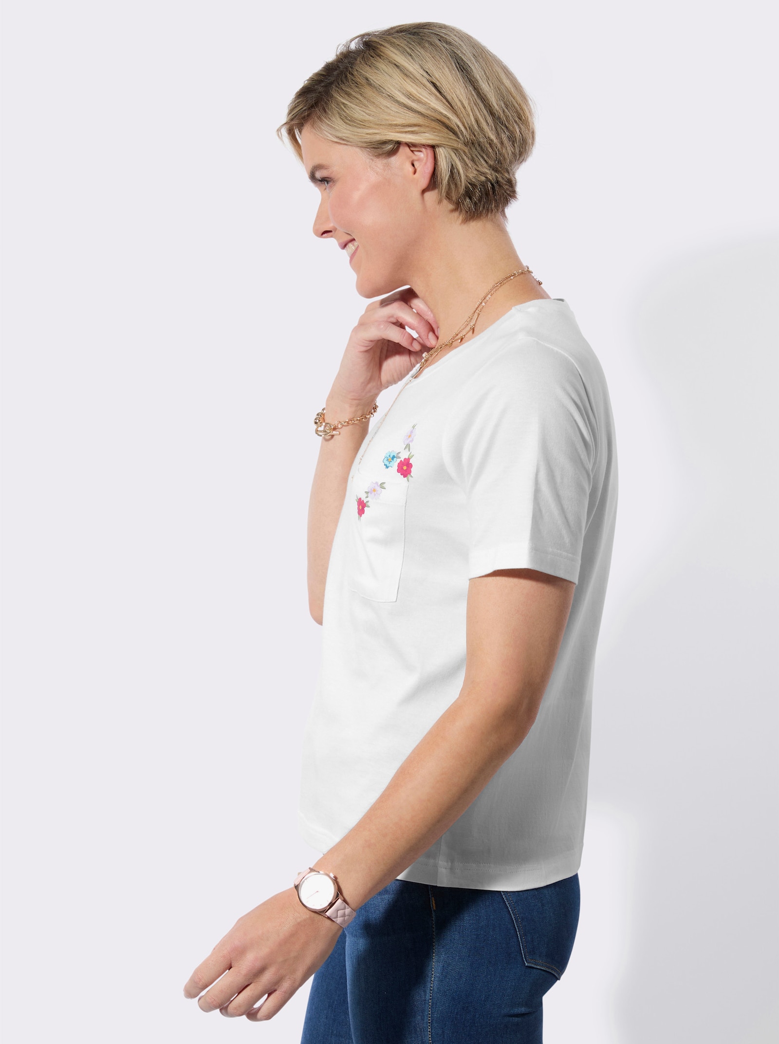 Shirt met ronde hals en bloemenprint - ecru