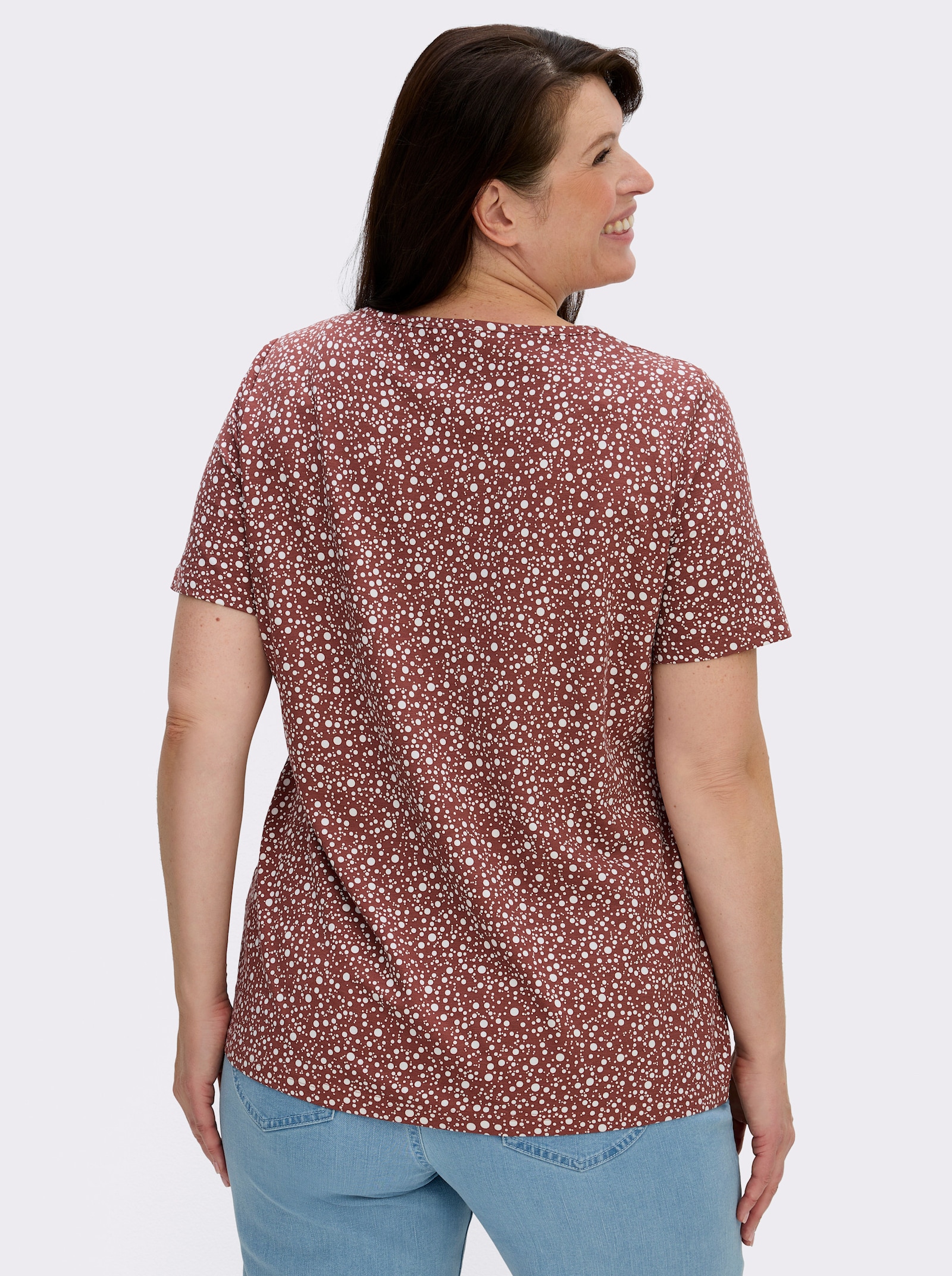 Tunikashirt mit Punkte-Dessin - rotbraun-weiß-bedruckt