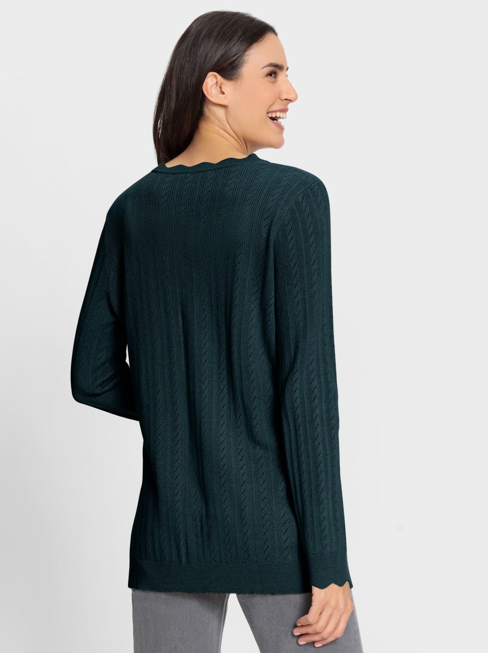 Ajourstrickjacke im Mix aus Rippstruktur und Ajour - petrol