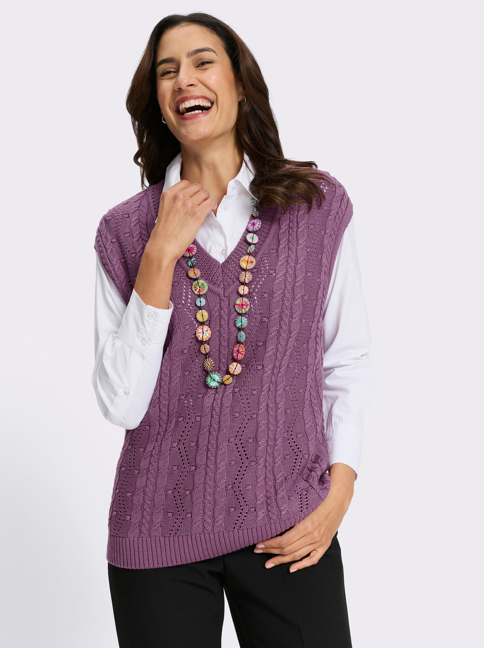 Pullunder mit Strickmuster-Mix - violett