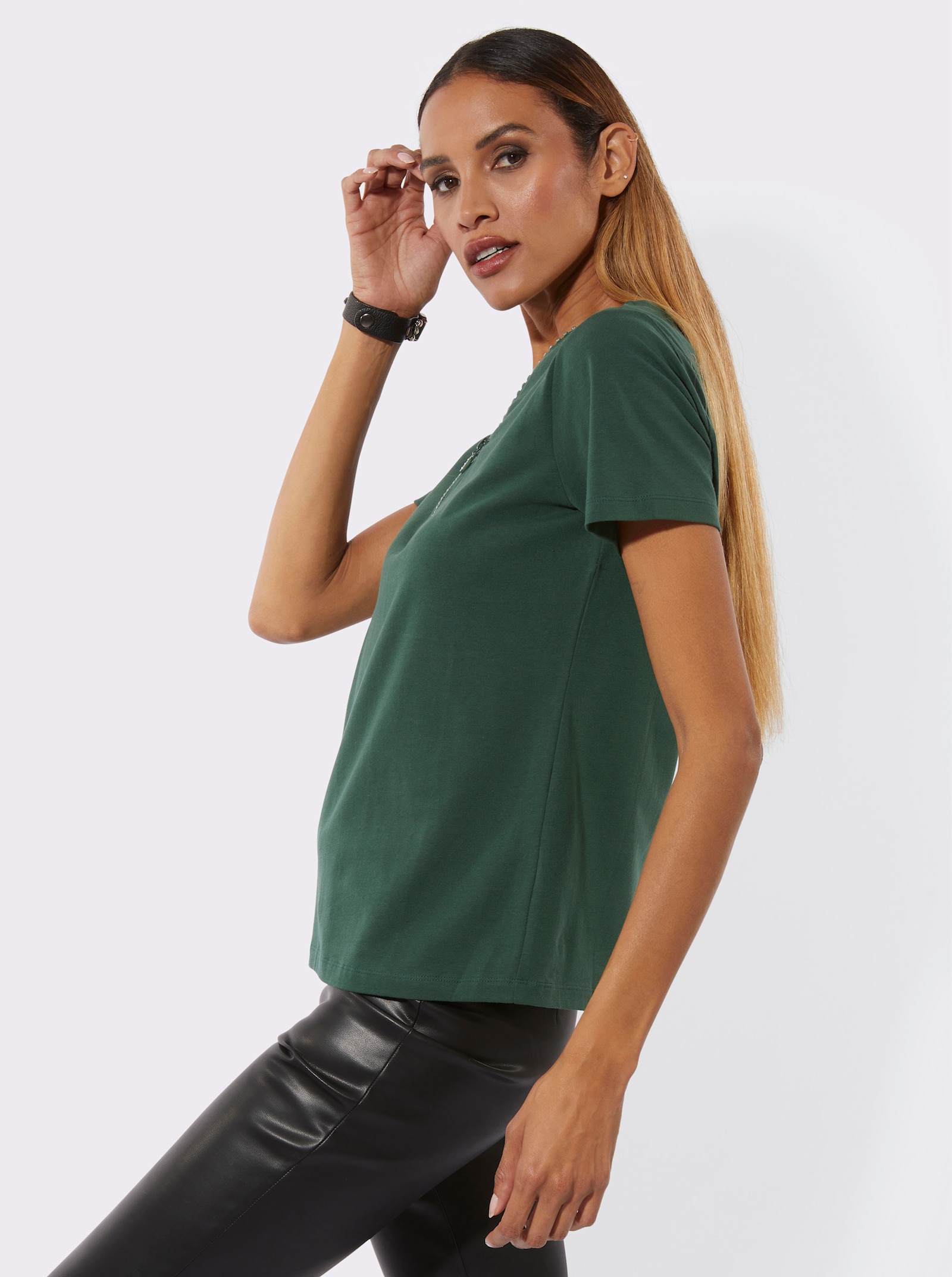 Kurzarmshirt mit kurzem Reißverschluss - moos