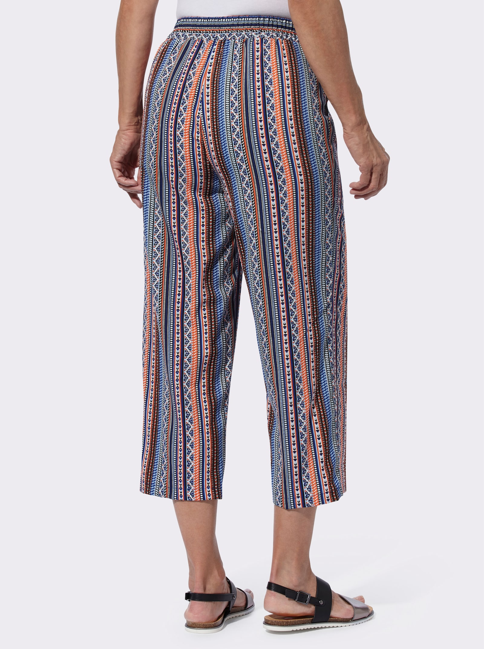 Culotte mit zwei Taschen - aqua-orange-gestreift + royalblau