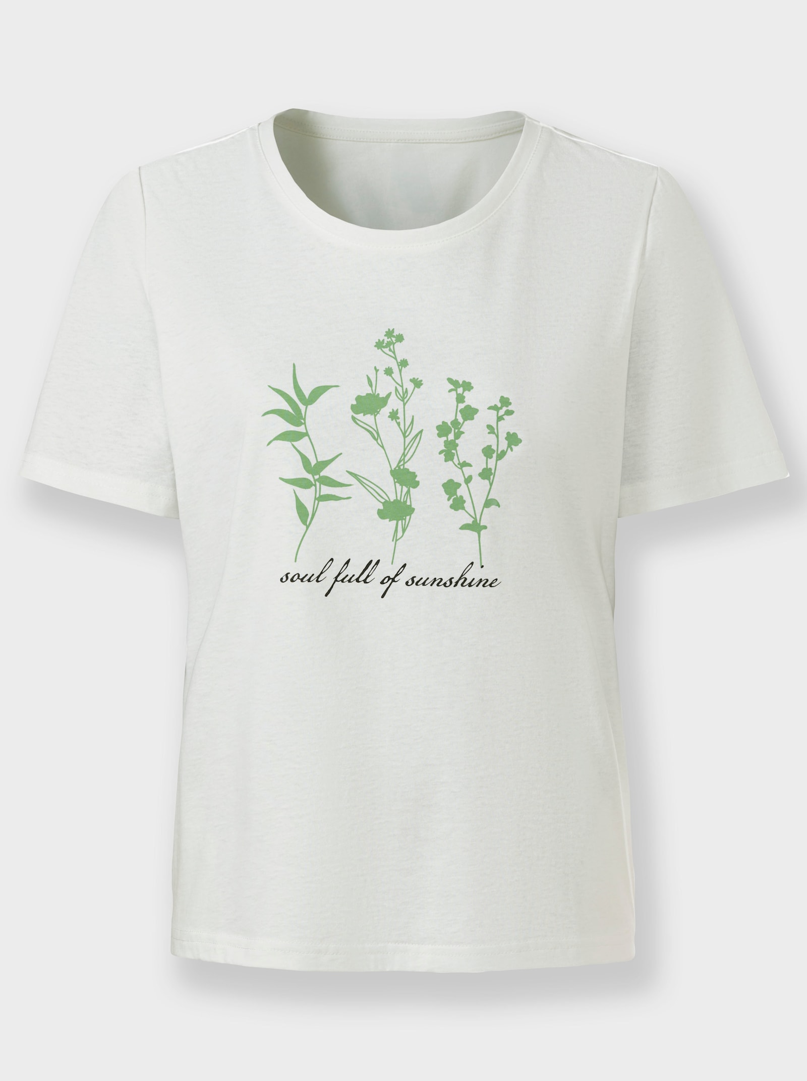 Kurzarmshirt mit floralem Motiv - ecru-apfel-bedruckt
