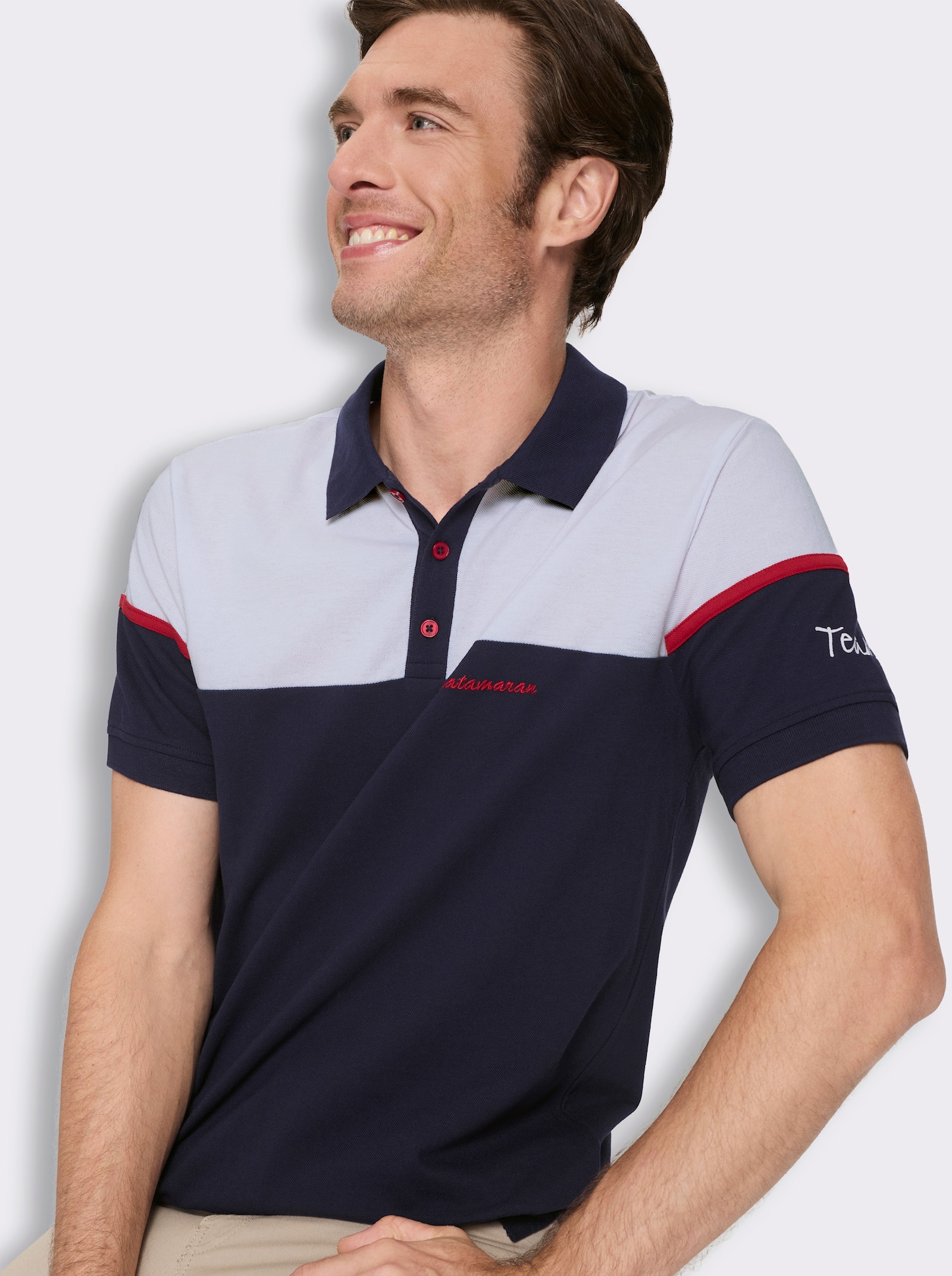 Poloshirt mit Colour-Blocking - marine-weiß