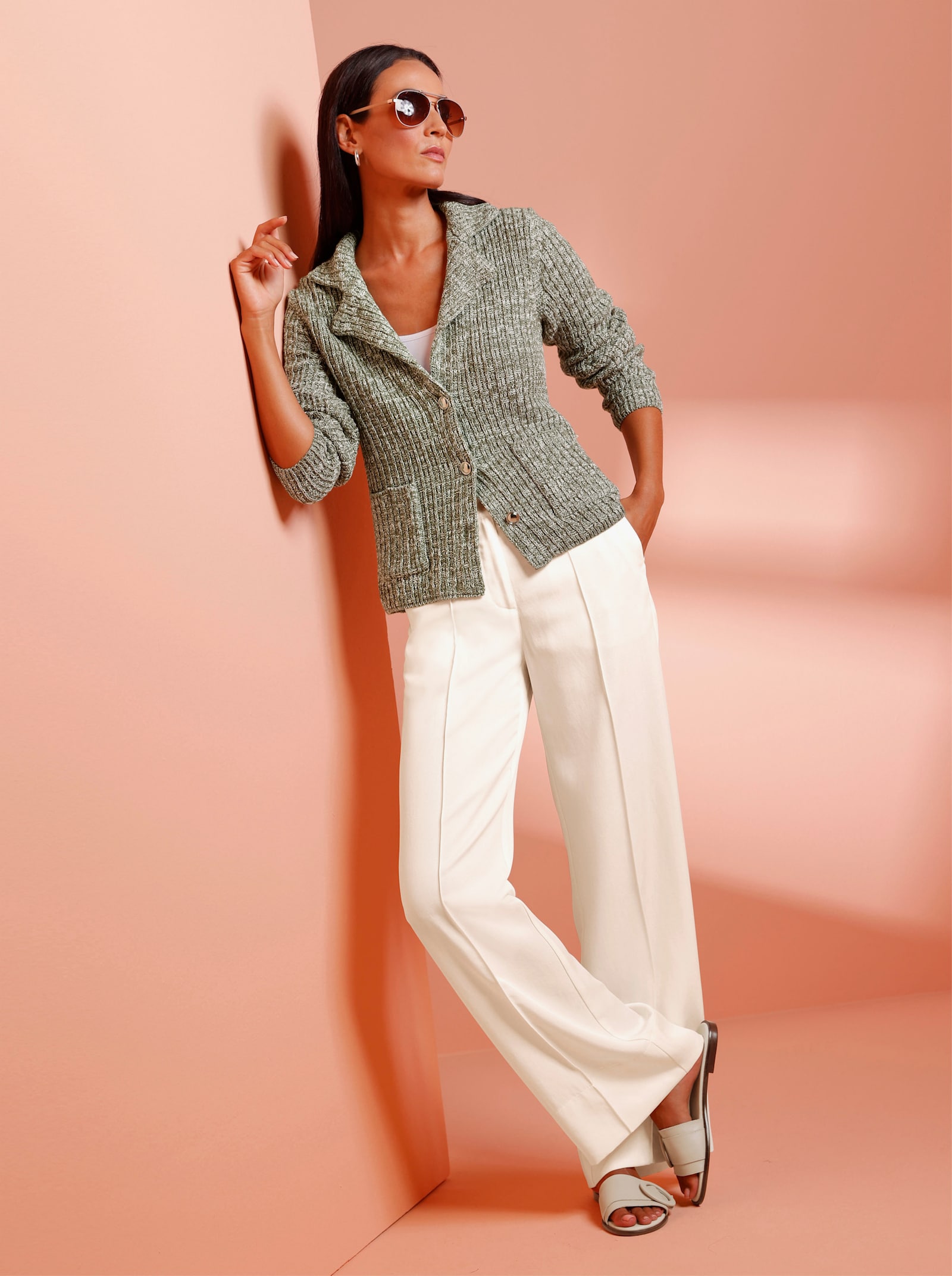 heine Strickjacke mit Effektgarn - khaki-meliert