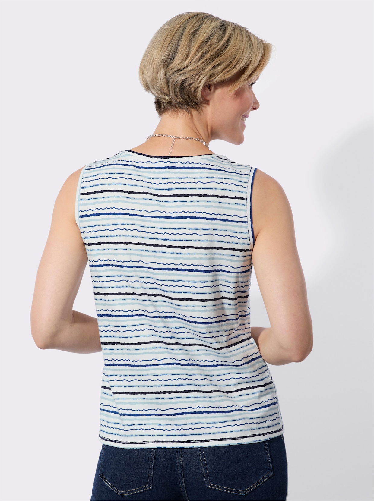 Shirttop - weiß-marine-bedruckt
