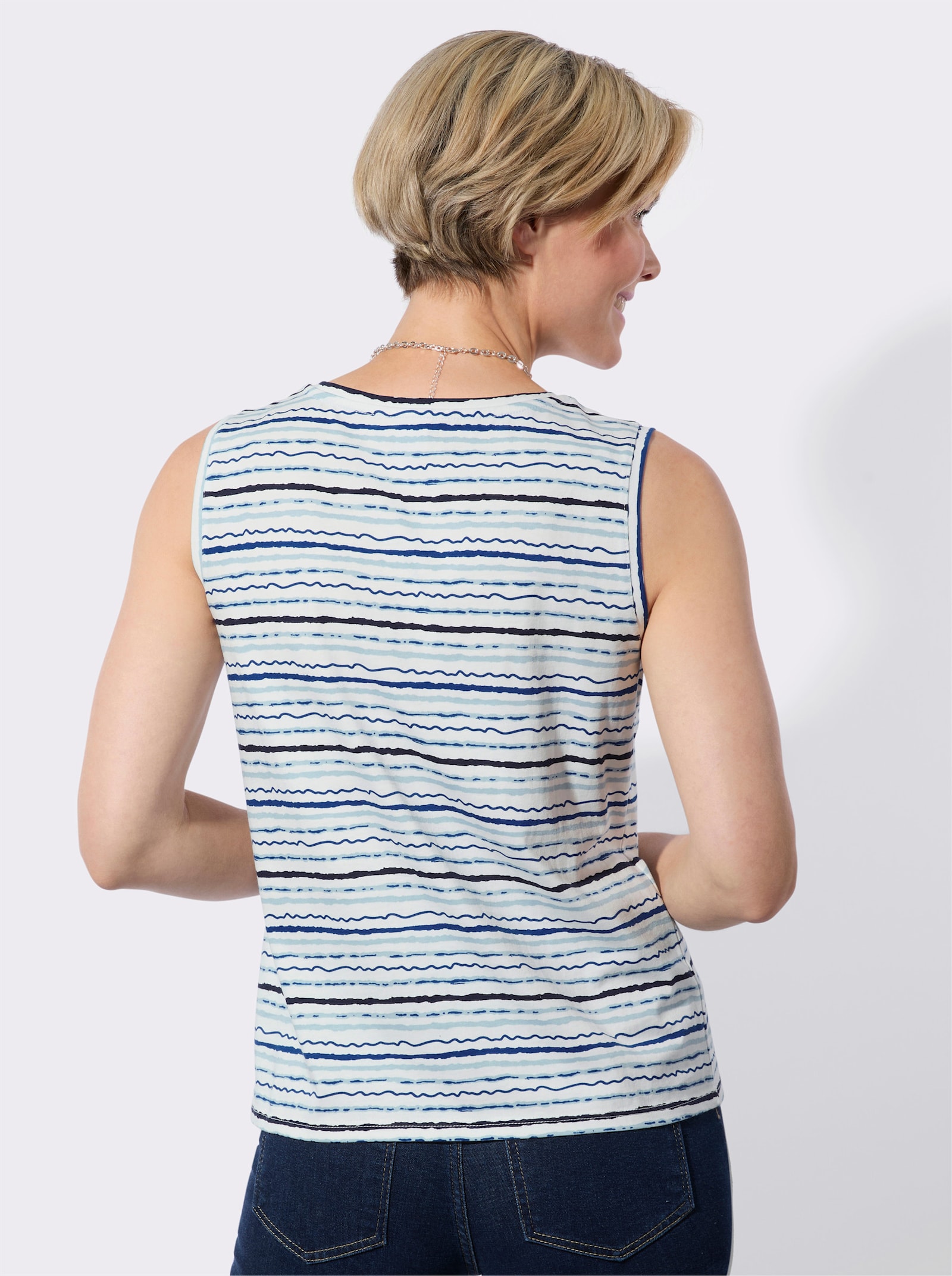 Shirttop paspelierte Abschlüsse - weiß-marine-bedruckt