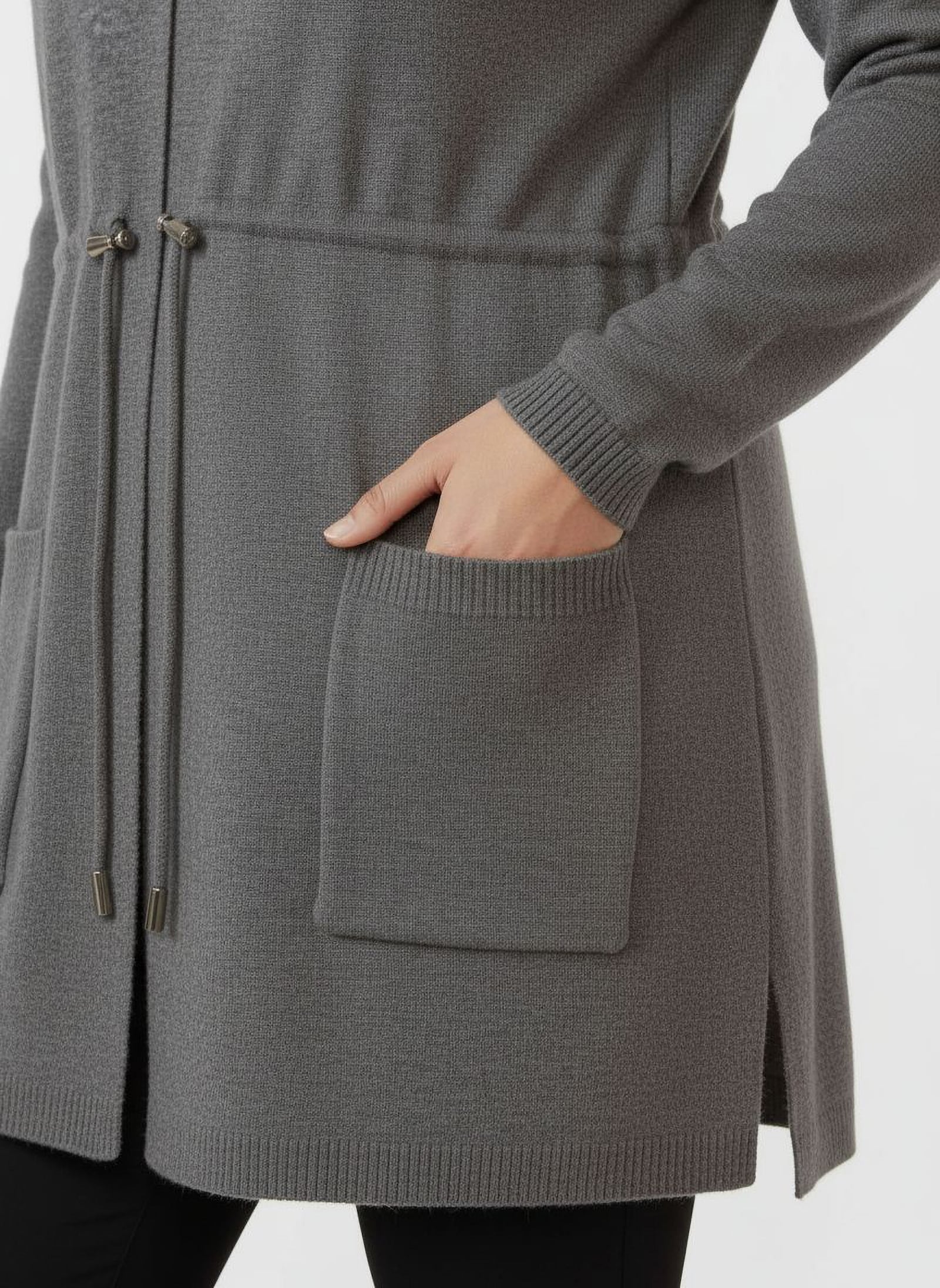 Kapuzenstrickjacke mit Tunnelzug in der Taille - anthrazit-meliert