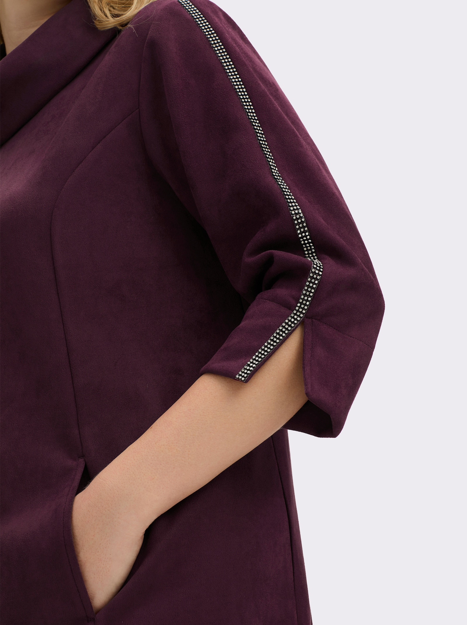 sheego A-Linien-Kleid in Veloursleder-Optik - burgund