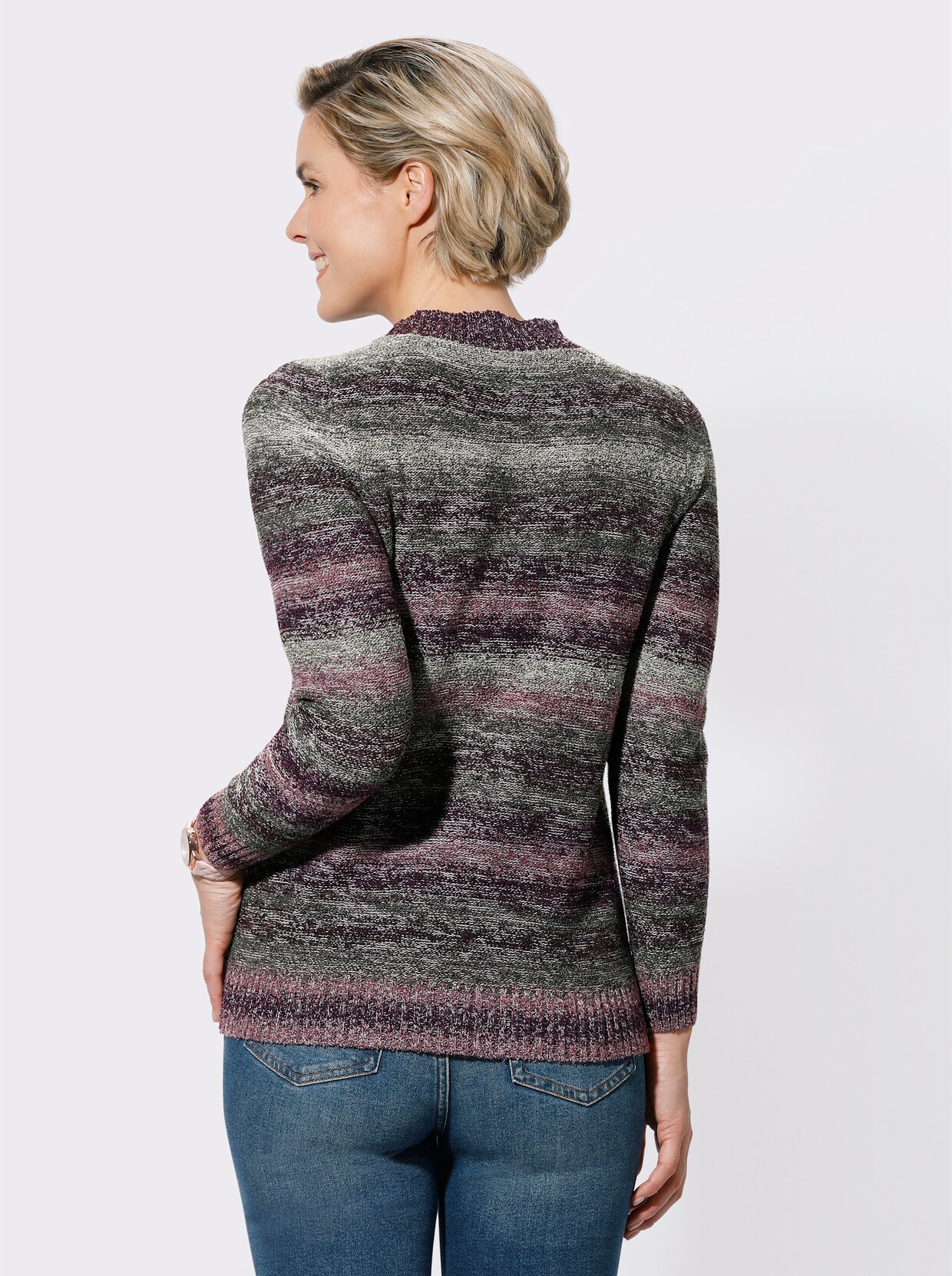 Bouclé-pullover - vijg/eucalyptus gemêleerd