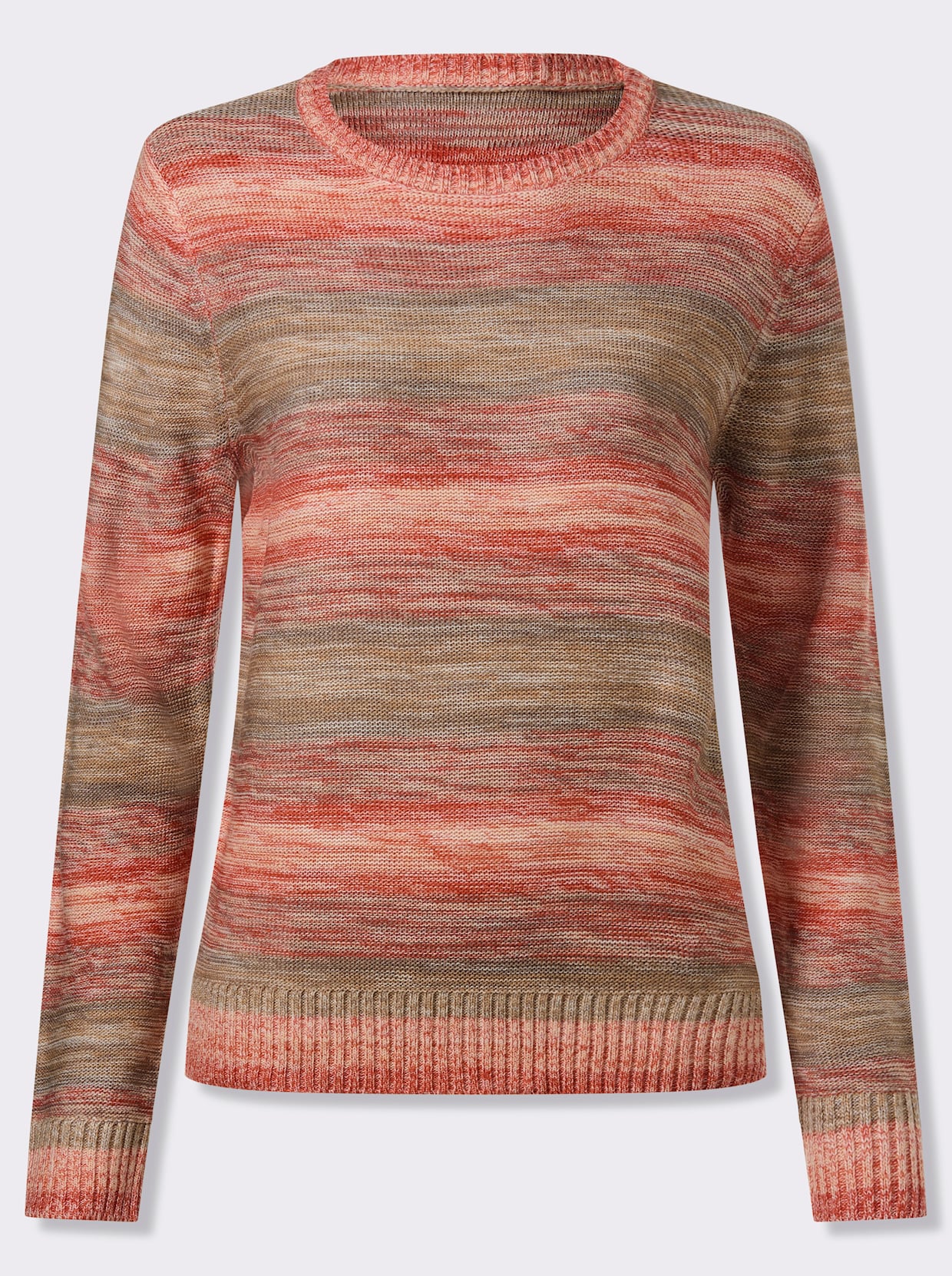 Rundhalspullover mit Farbverlauf - camel-apricot-geringelt