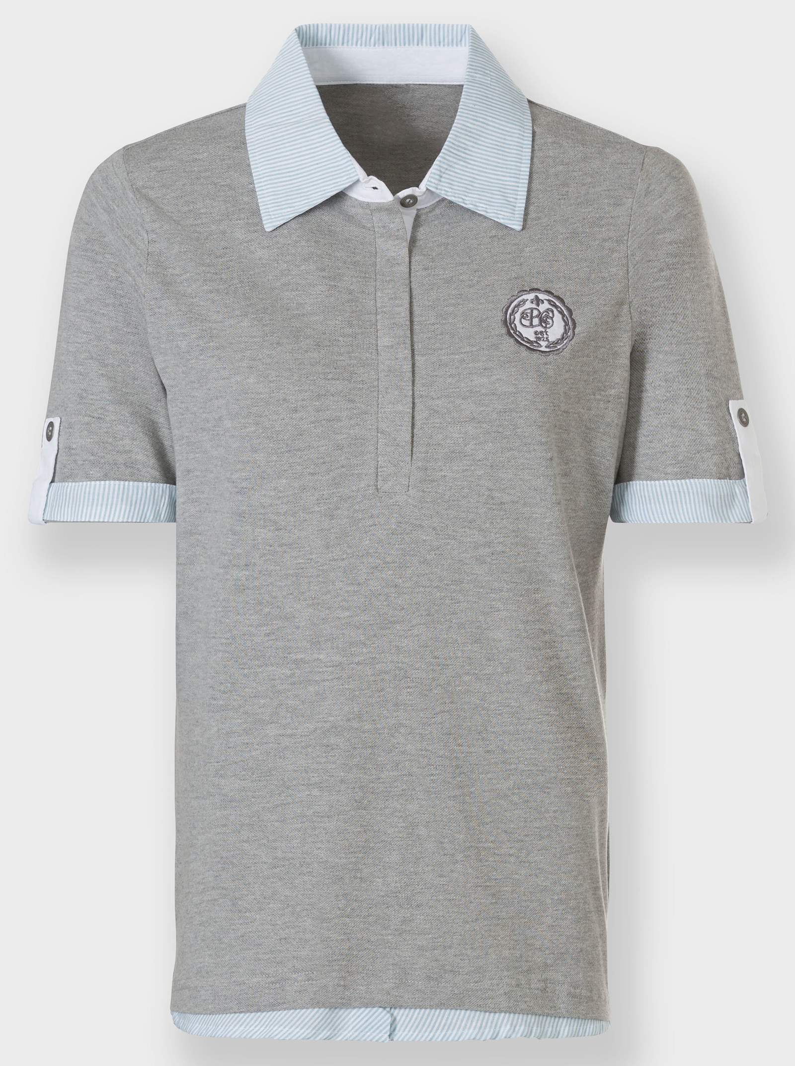 Poloshirt mit Stickerei und Emblem - hellgrau-meliert