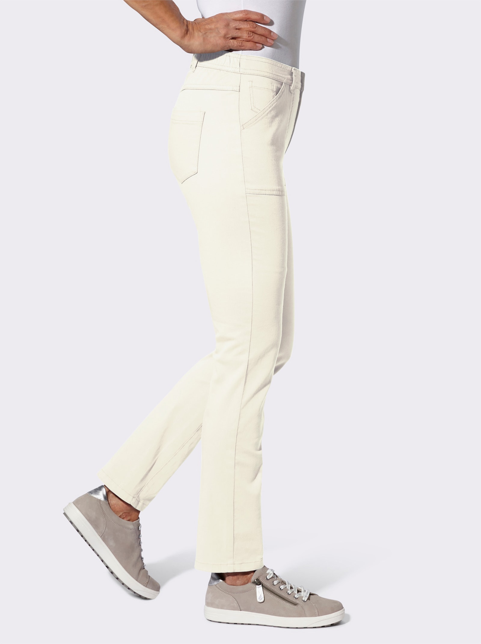 Stretchbroek met opgestikte zakken - champagne