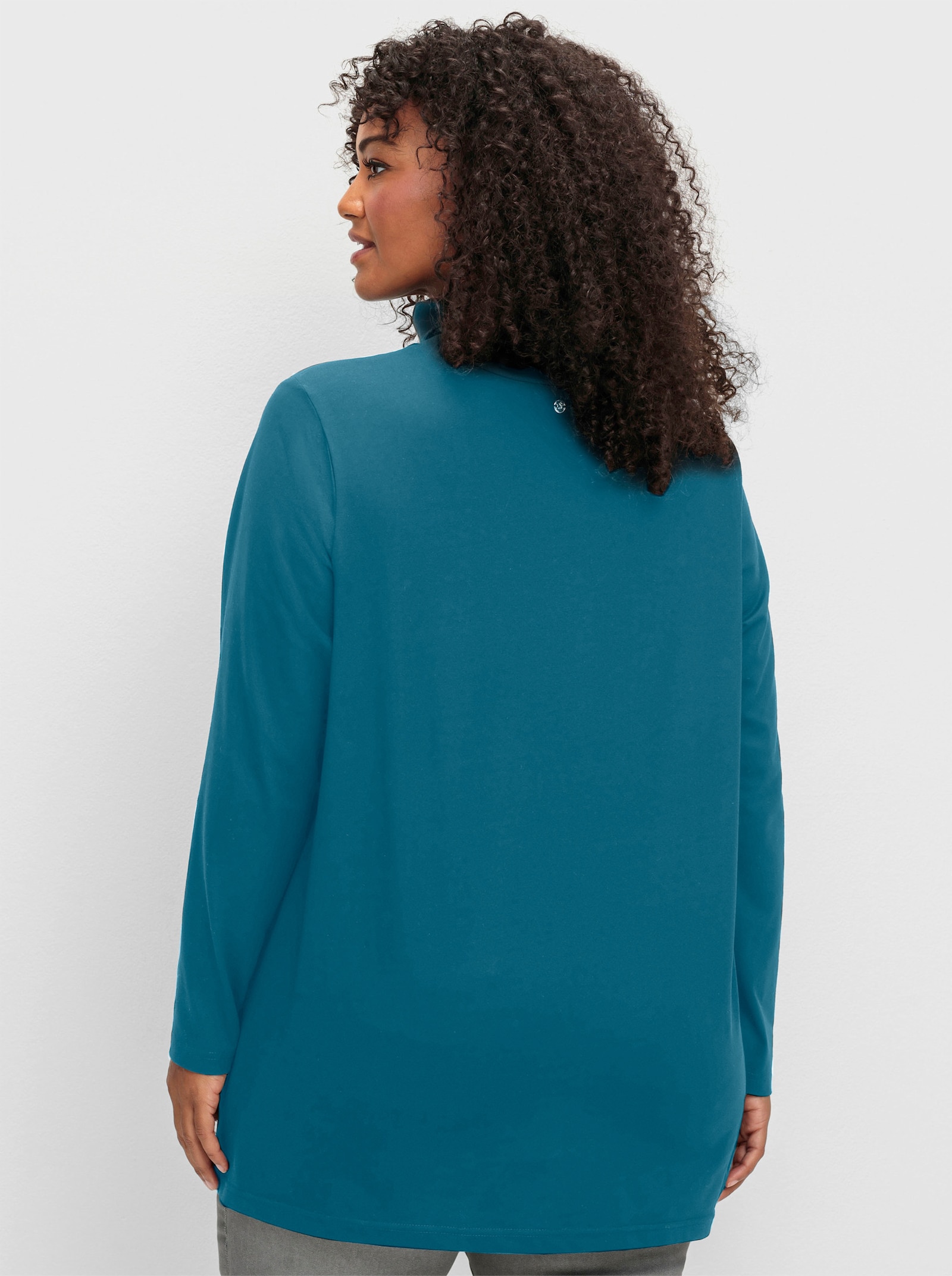 sheego Ajourpullover in lichte A-lijn - topaas