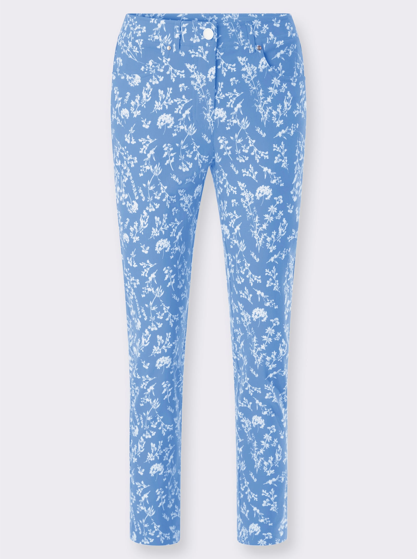 Bengalinhose mit floralem Druck - himmelblau-ecru-bedruckt