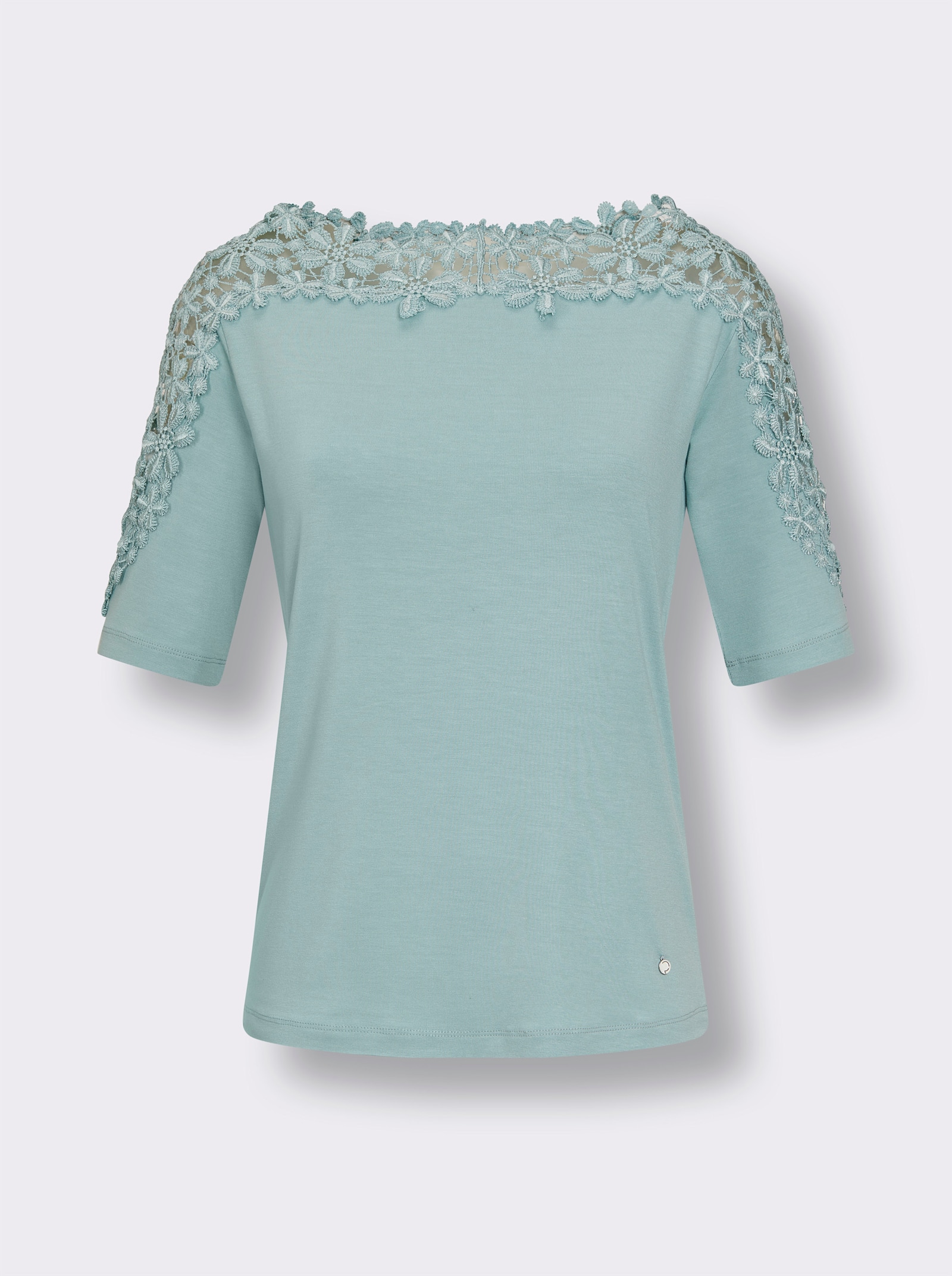 CREATION L PREMIUM Kurzarmshirt mit floraler Spitze - kalkmint