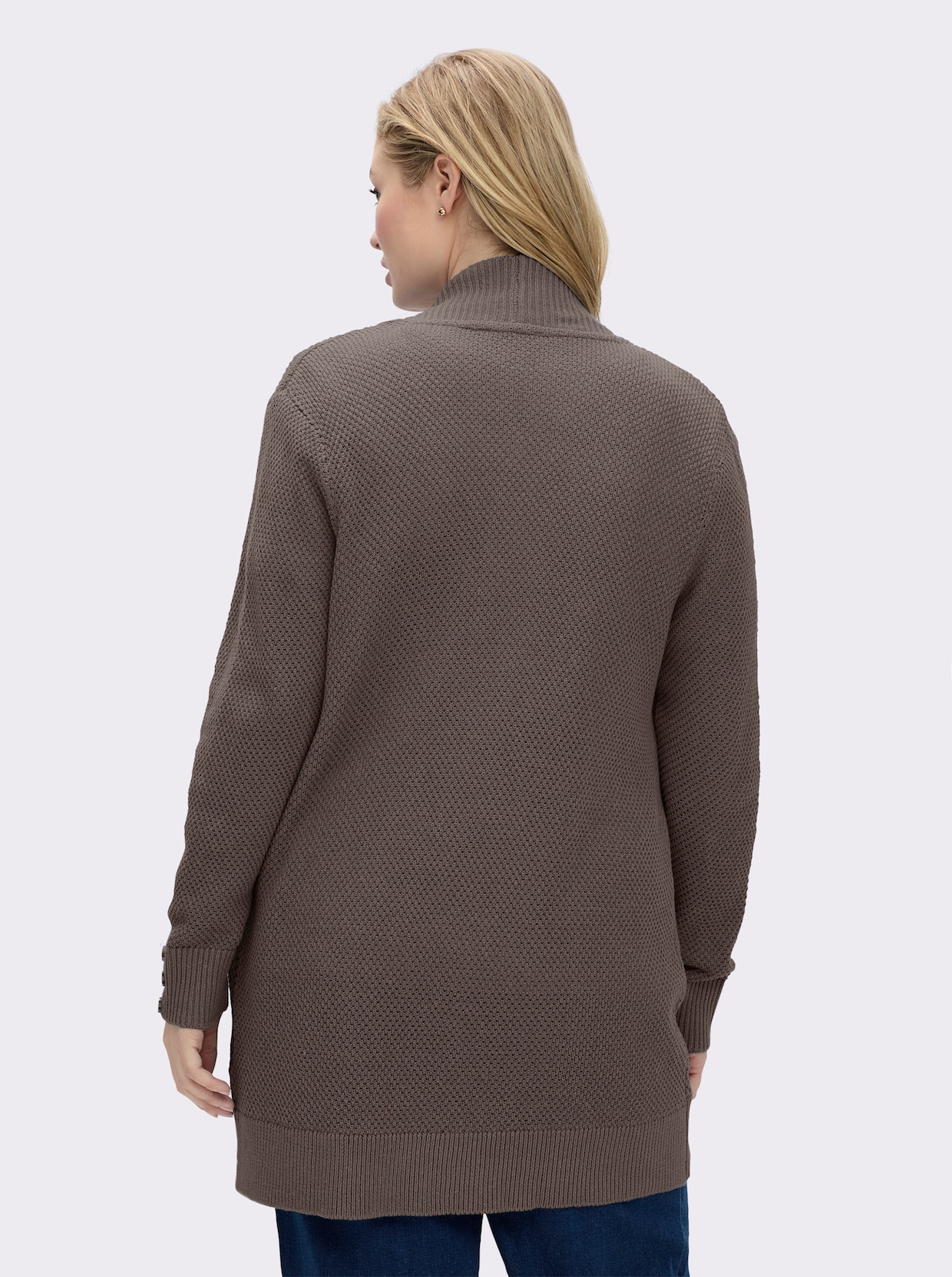 Longstrickjacke mit Struktur-Muster - dunkeltaupe