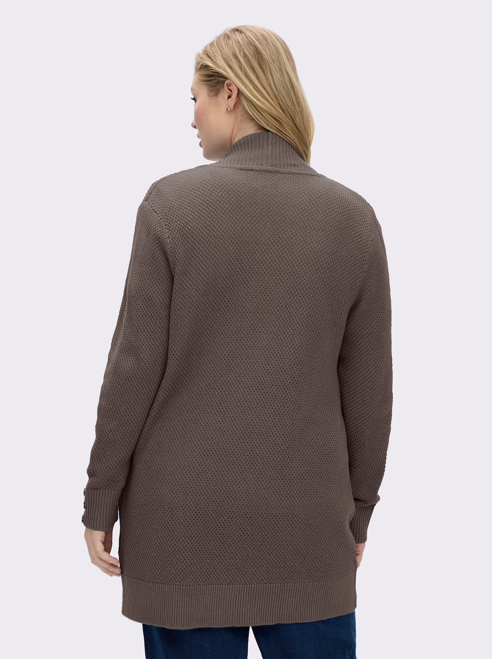 Longstrickjacke mit Struktur-Muster - dunkeltaupe