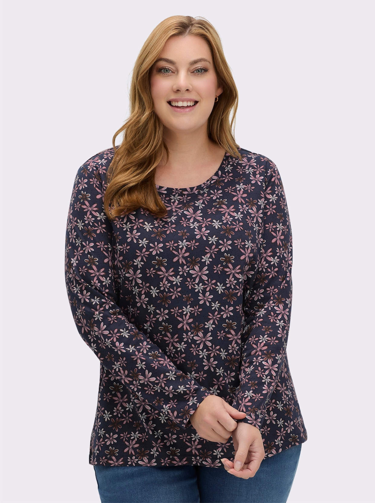 Print-Shirt mit langen Ärmeln - marine-rosenquarz-bedruckt