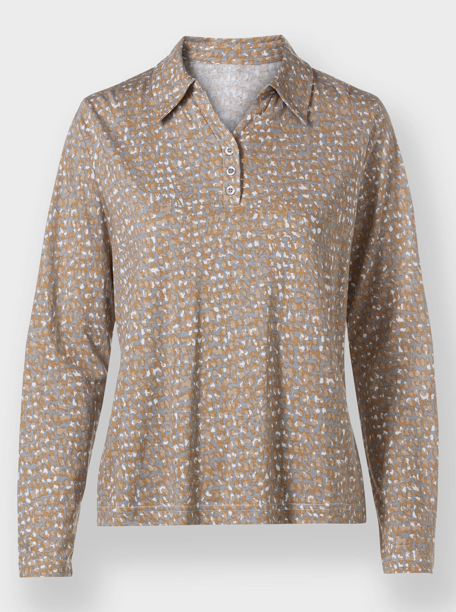 Poloshirt met knoopsluiting - camel/steengrijs bedrukt