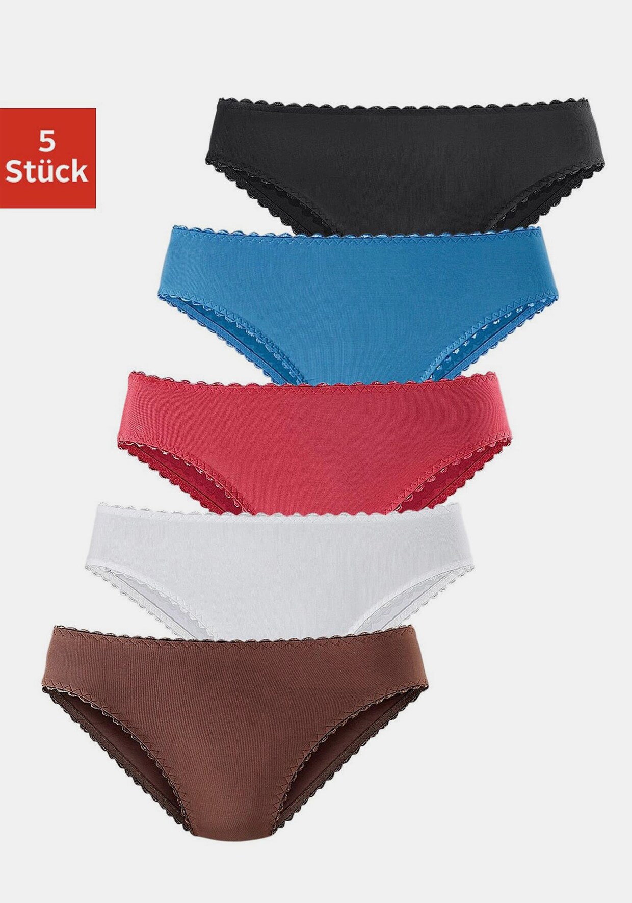 petite fleur Jazz-pants slips - 1x bruin + 1x wit + 1x rood + 1x lichtblauw + 1x zwart