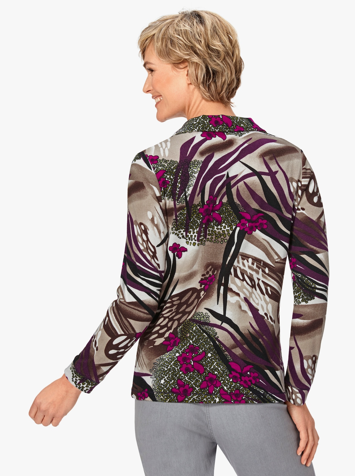 2-in-1-shirt met lange mouwen - fuchsia gedessineerd