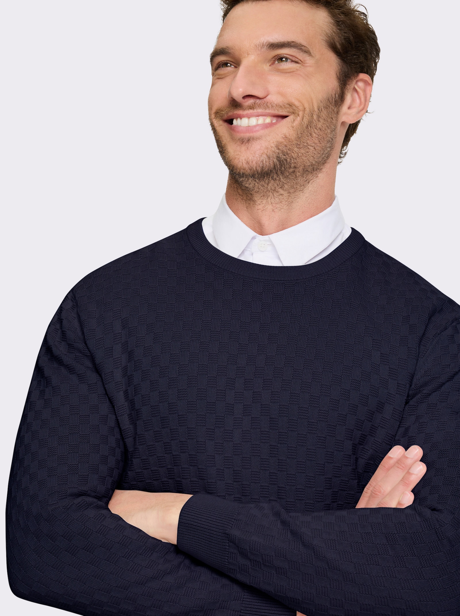 Marco Donati Rundhalspullover im Schachbrett-Muster rundum - marine