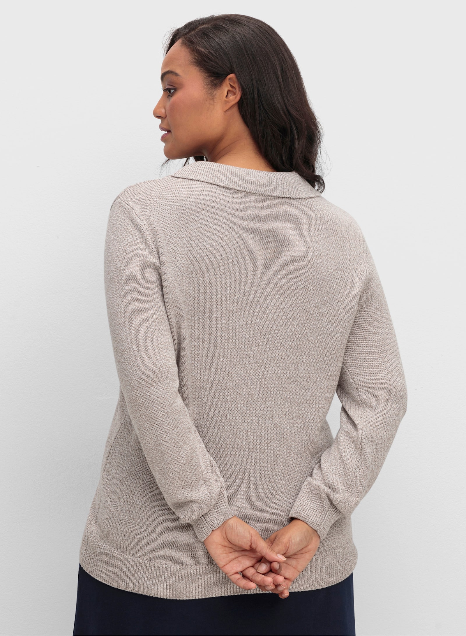 Polopullover aus meliertem Garn - taupe-meliert
