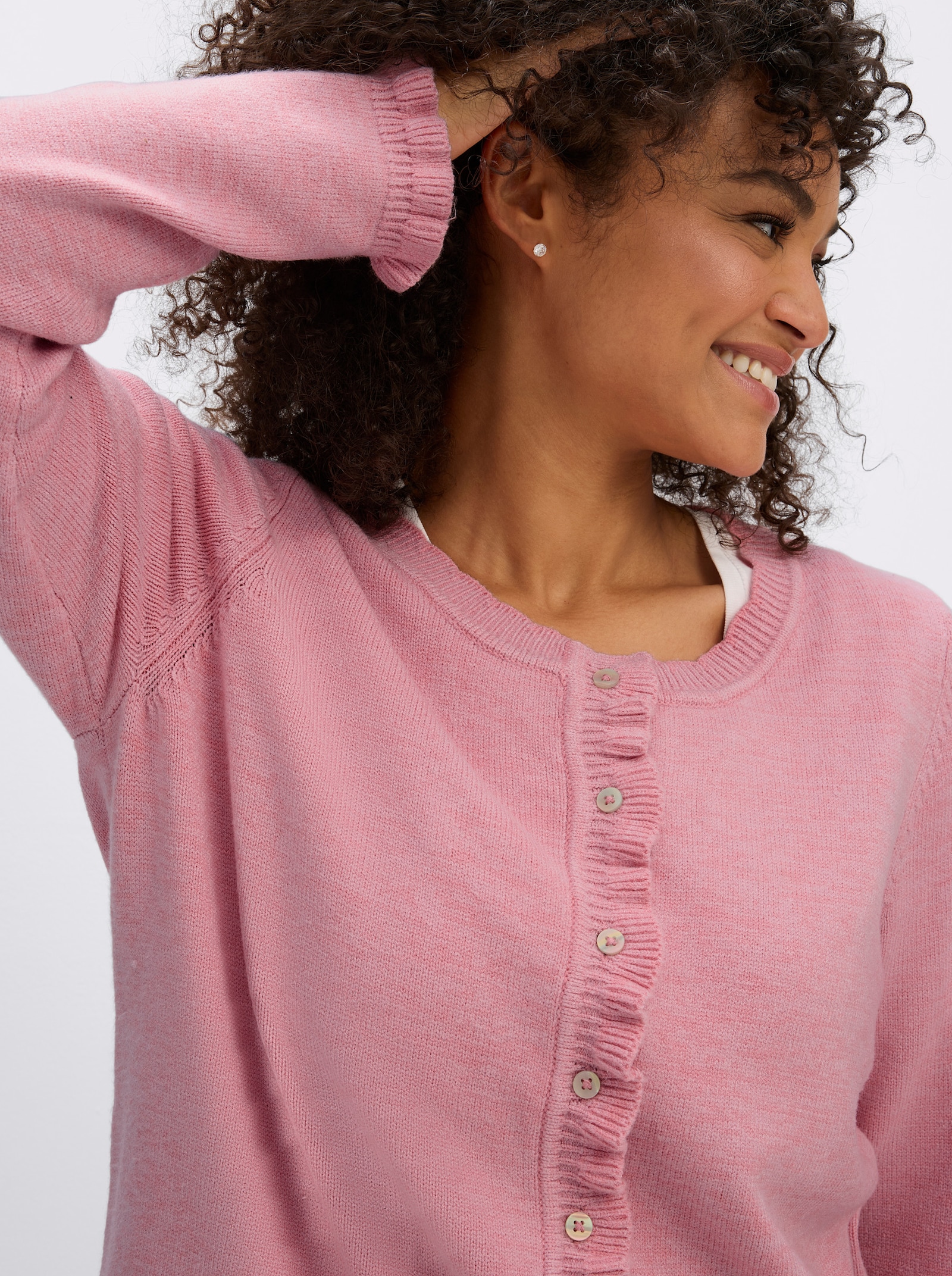 sheego Cardigan mit verspielten Volants - hortensie-meliert