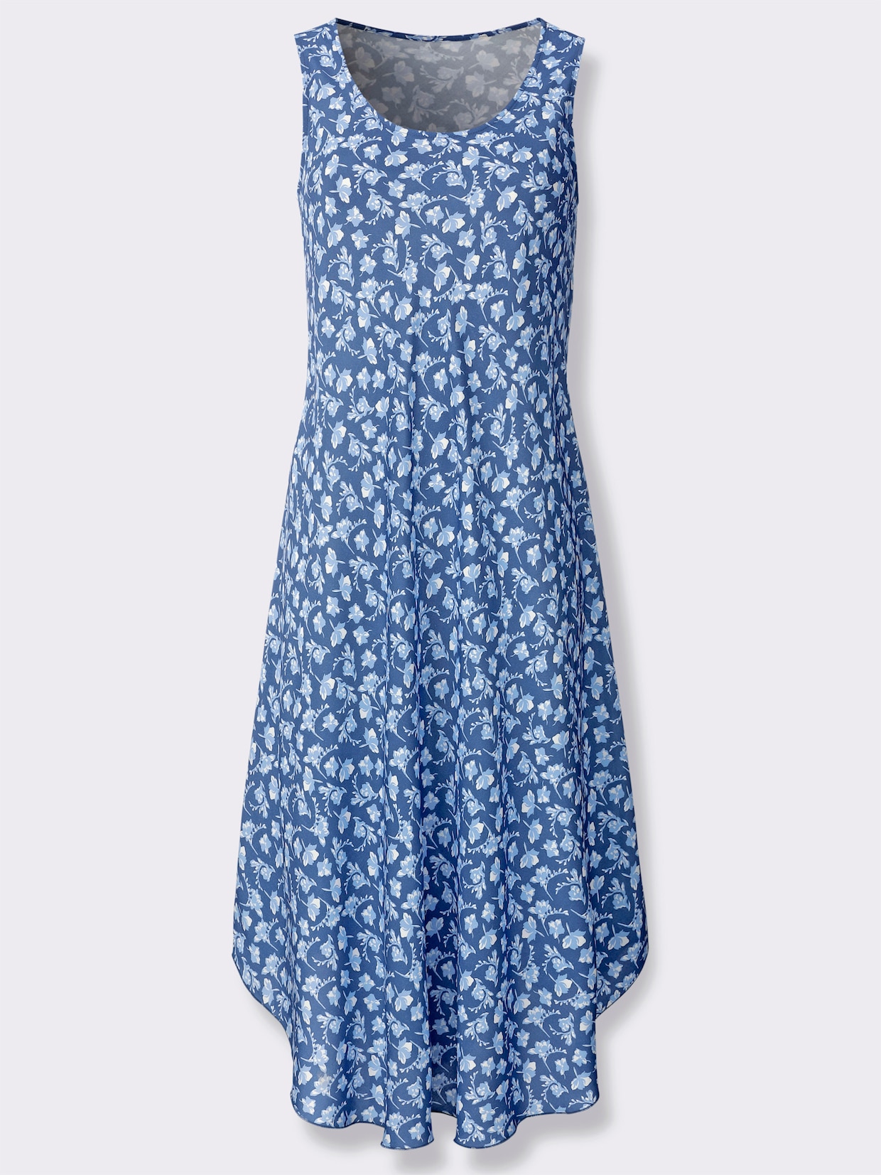 Druckkleid - jeansblau-weiß-bedruckt