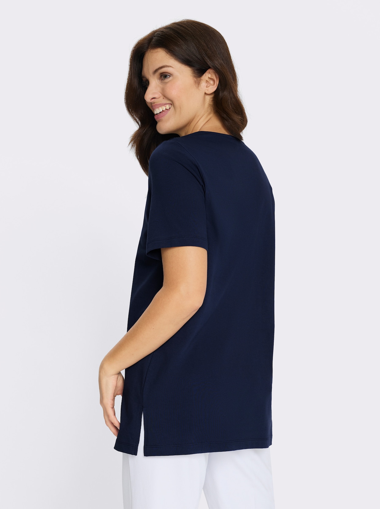 Longshirt mit Spitzeneinsatz - marine