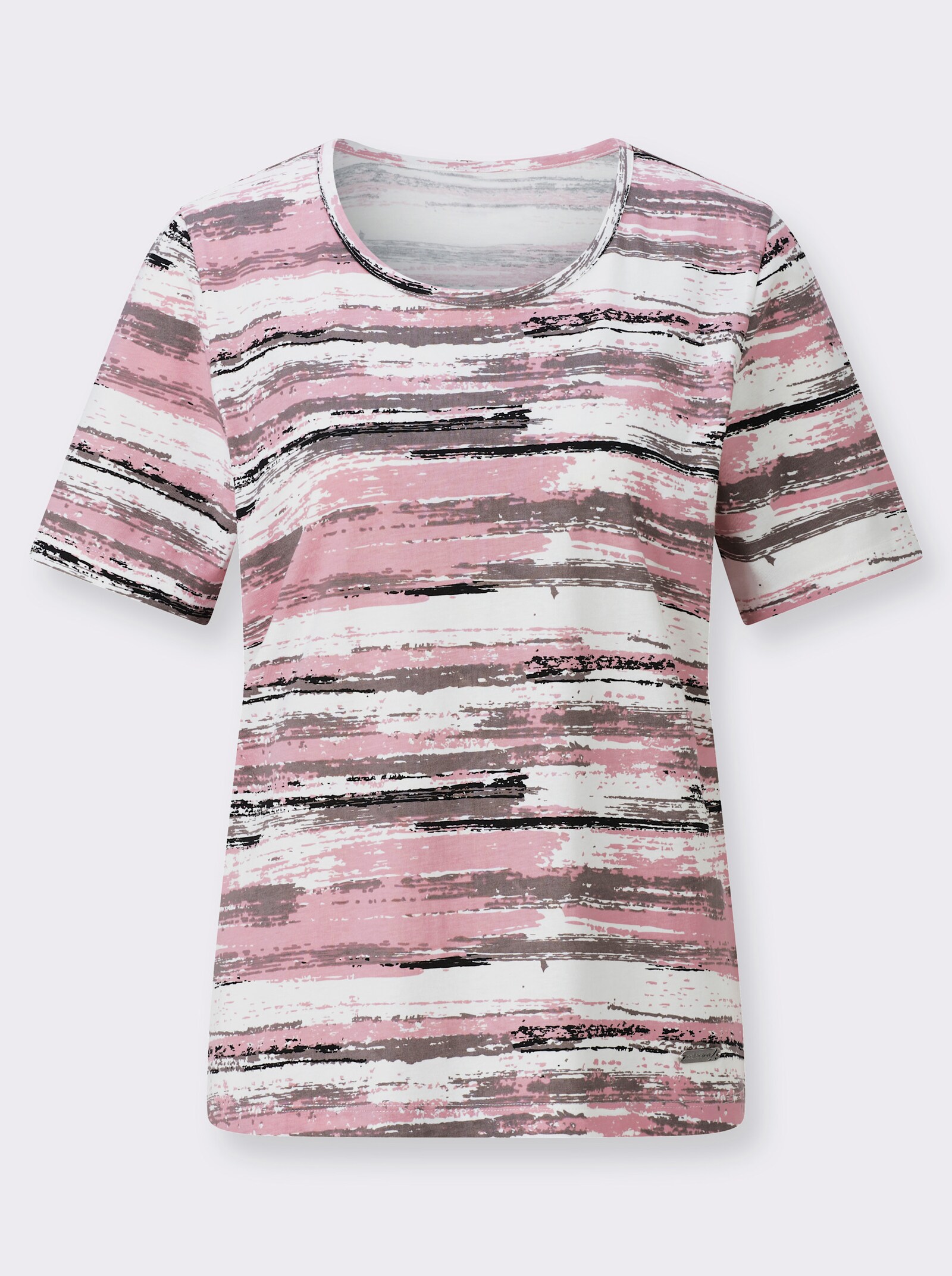 Rundhalsshirt aus reiner Baumwolle - rosé-grau-bedruckt